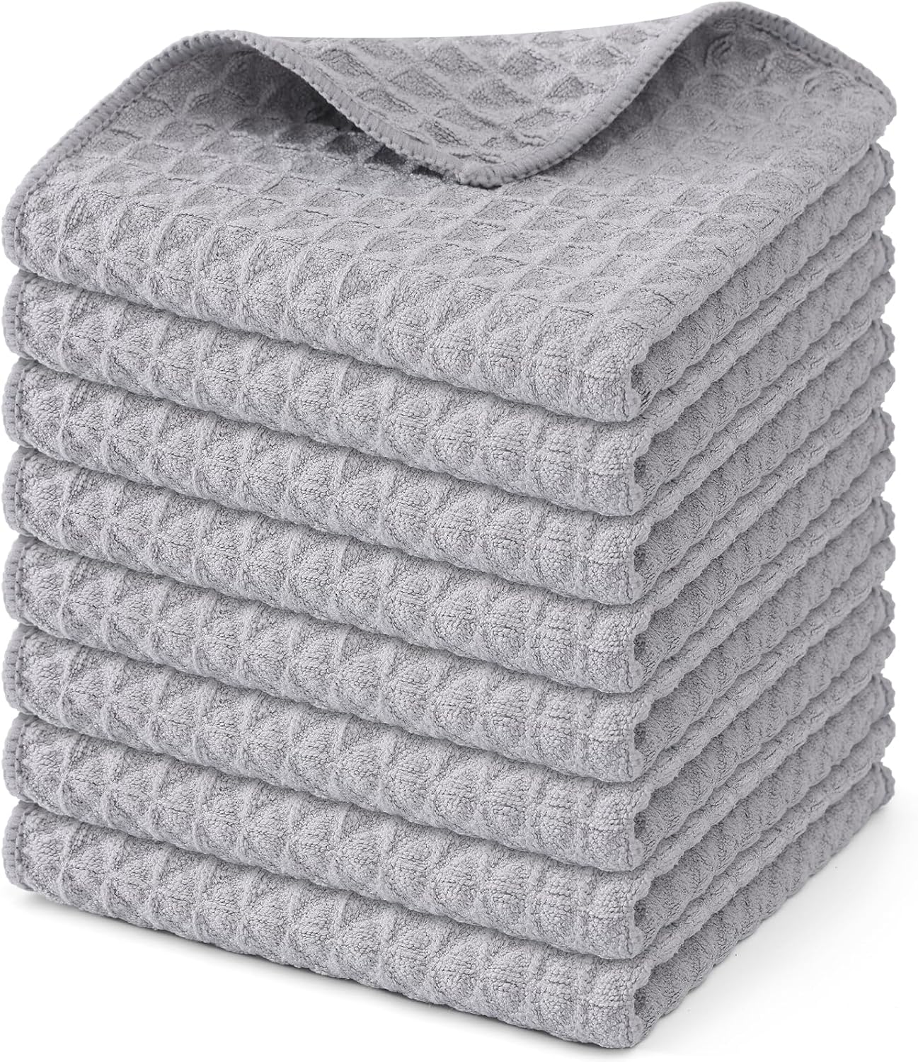 Homaxy Microfiber Waffle Weave Kitchen Dish Cloths, 12 x 12 Inch Ultra Absorbent and Solid Color Dish Towels for Kitchen Fast Drying Dishcloth for Washing Dishes, 8 Pack, Grey