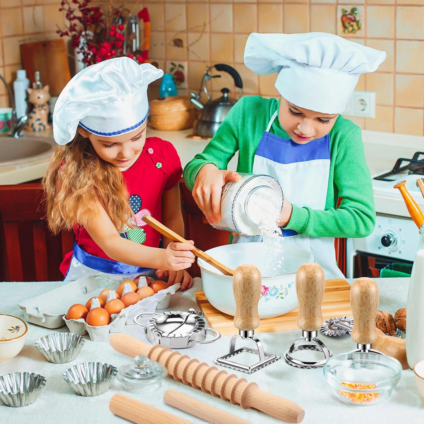 9 Pcs Gnocchi Pasta Making Tools kit - Gnocchi Board, Pasta Cutter, Ravioli Stamp, Wood Threaded Pasta Roller Pin Set, Noodle and Dumplings Maker, Homemade Kitchen Gift for Pasta Lovers