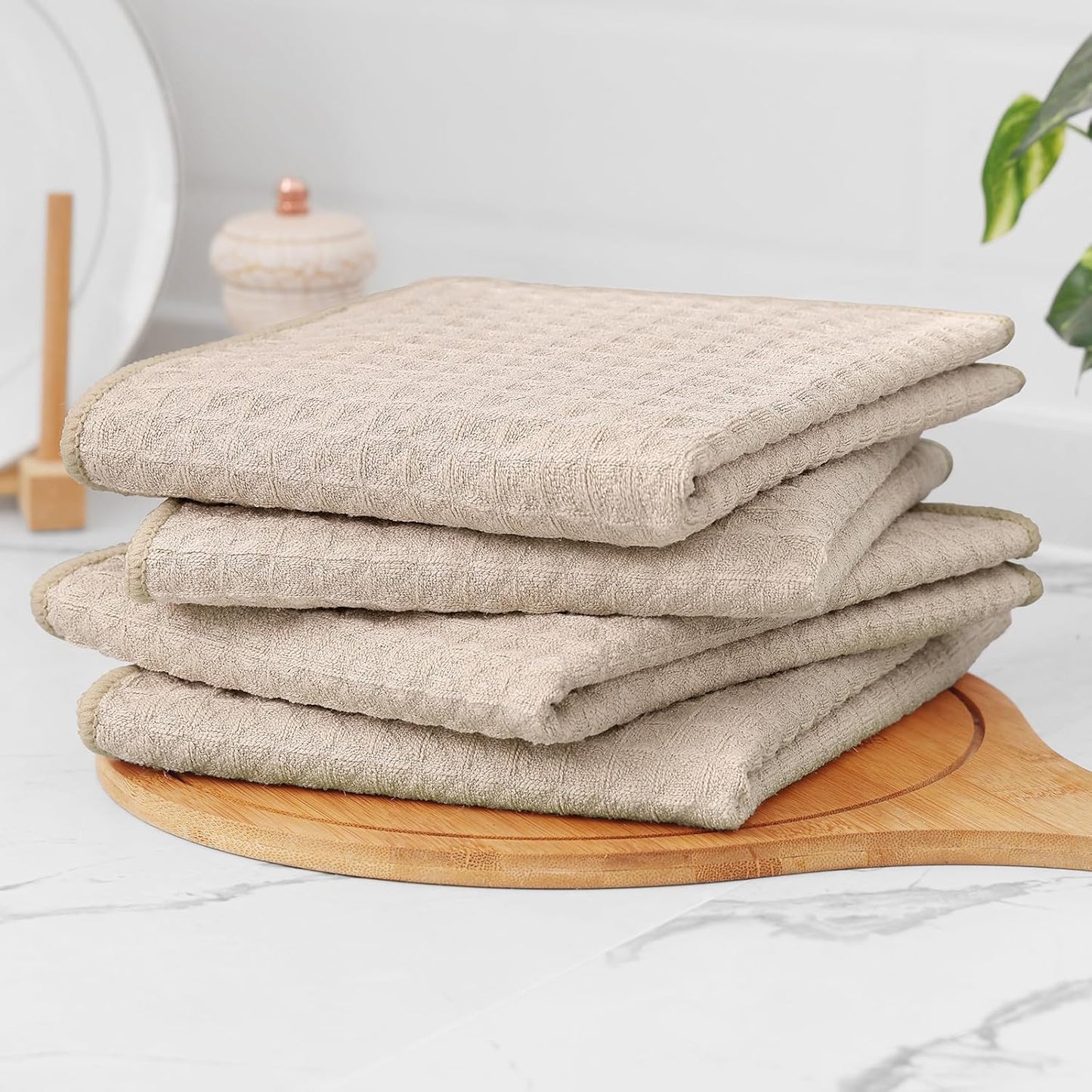 Homaxy Microfiber Waffle Weave Kitchen Towels, 16 x 28 Inch Ultra Absorbent and Solid Color Dish Towels, 6 Pack, Beige