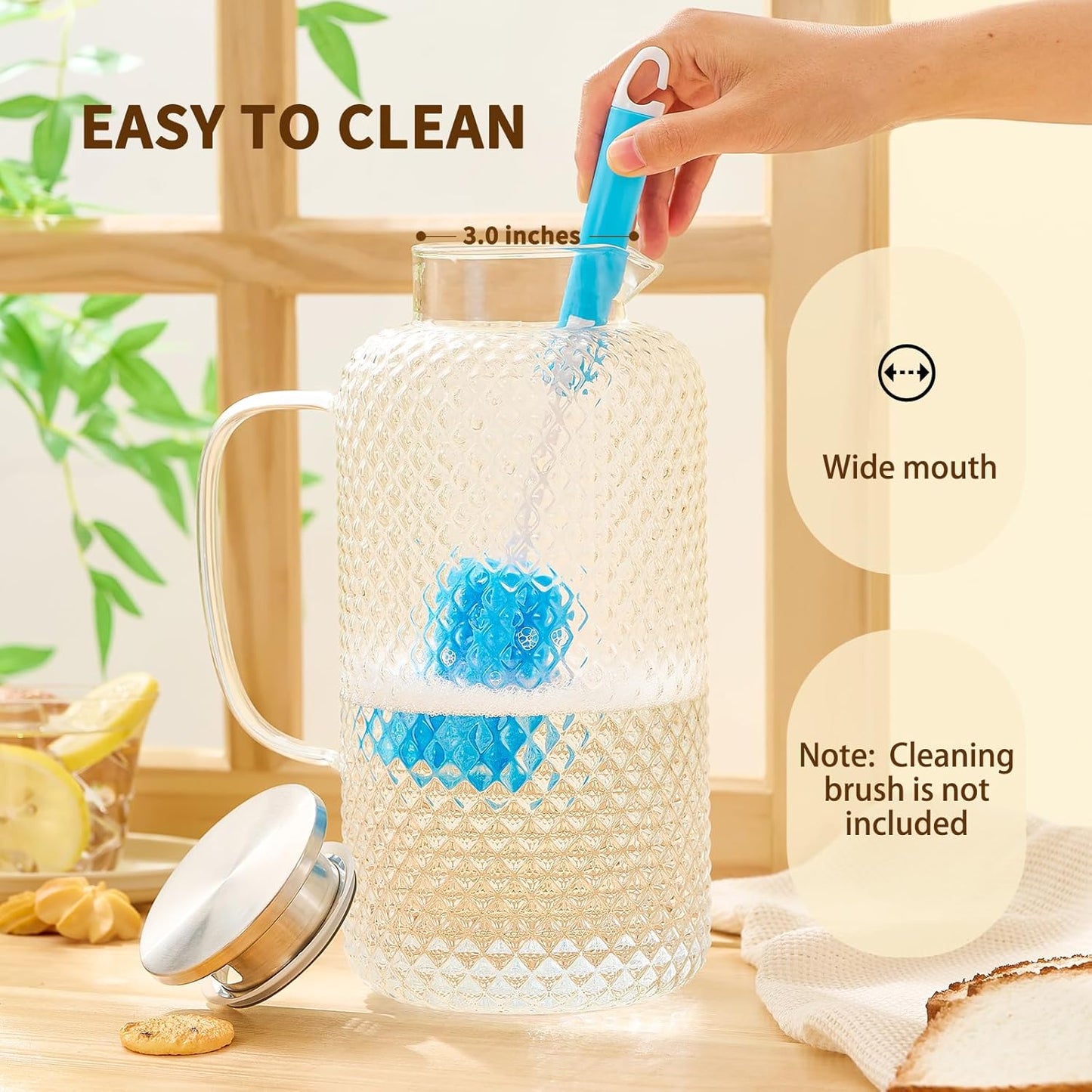 Glass Pitcher, 3.5L/118 oz Glass Water Pitcher with Lid and Spout, Heat/Cold Resistant Borosilicate Glass Water Carafe for Coffee, Juice and Homemade Beverage