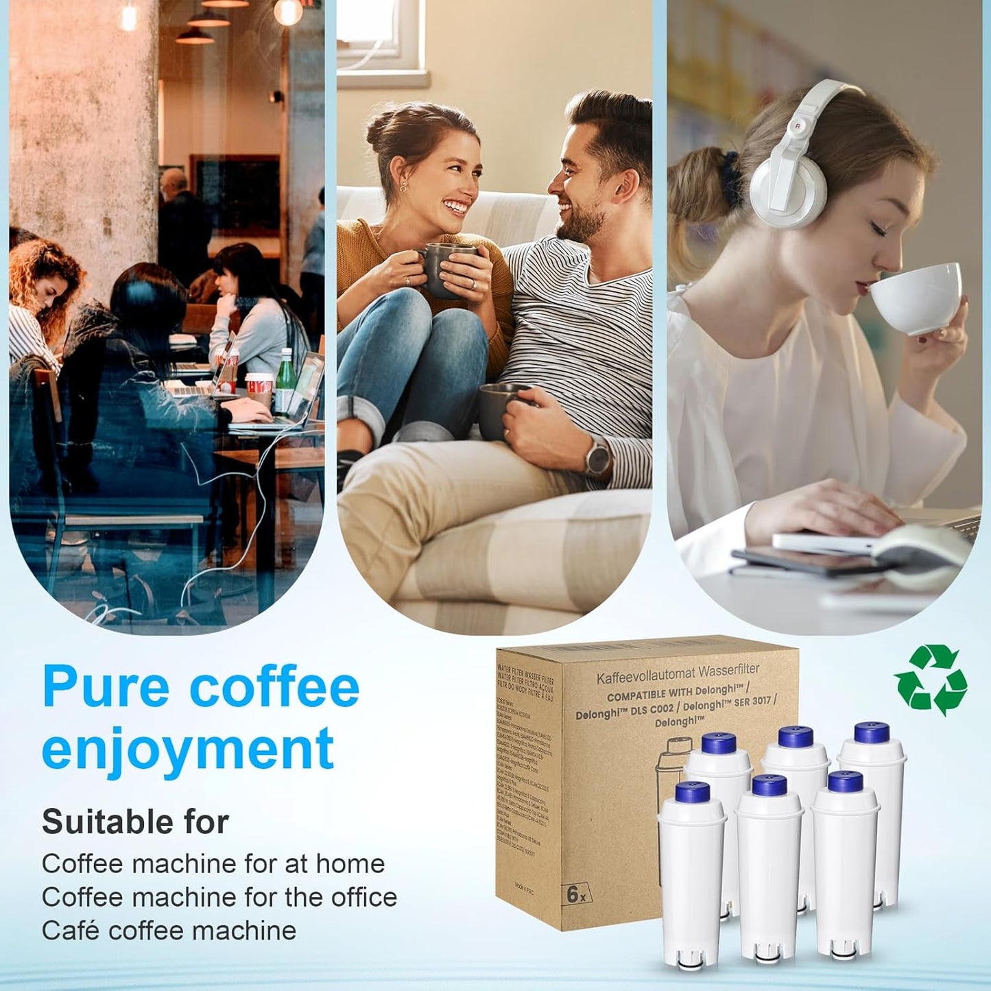 Coffee Machine Fitler, Delonghi Filter Replacement for DeLonghi DLSC002, Delonghi Magnifica Evo, Dinamica Plus, ESAM, ETAM, BCO, EC. Activated Carbon Water Filter Cartridges Softener (4 Pcs)