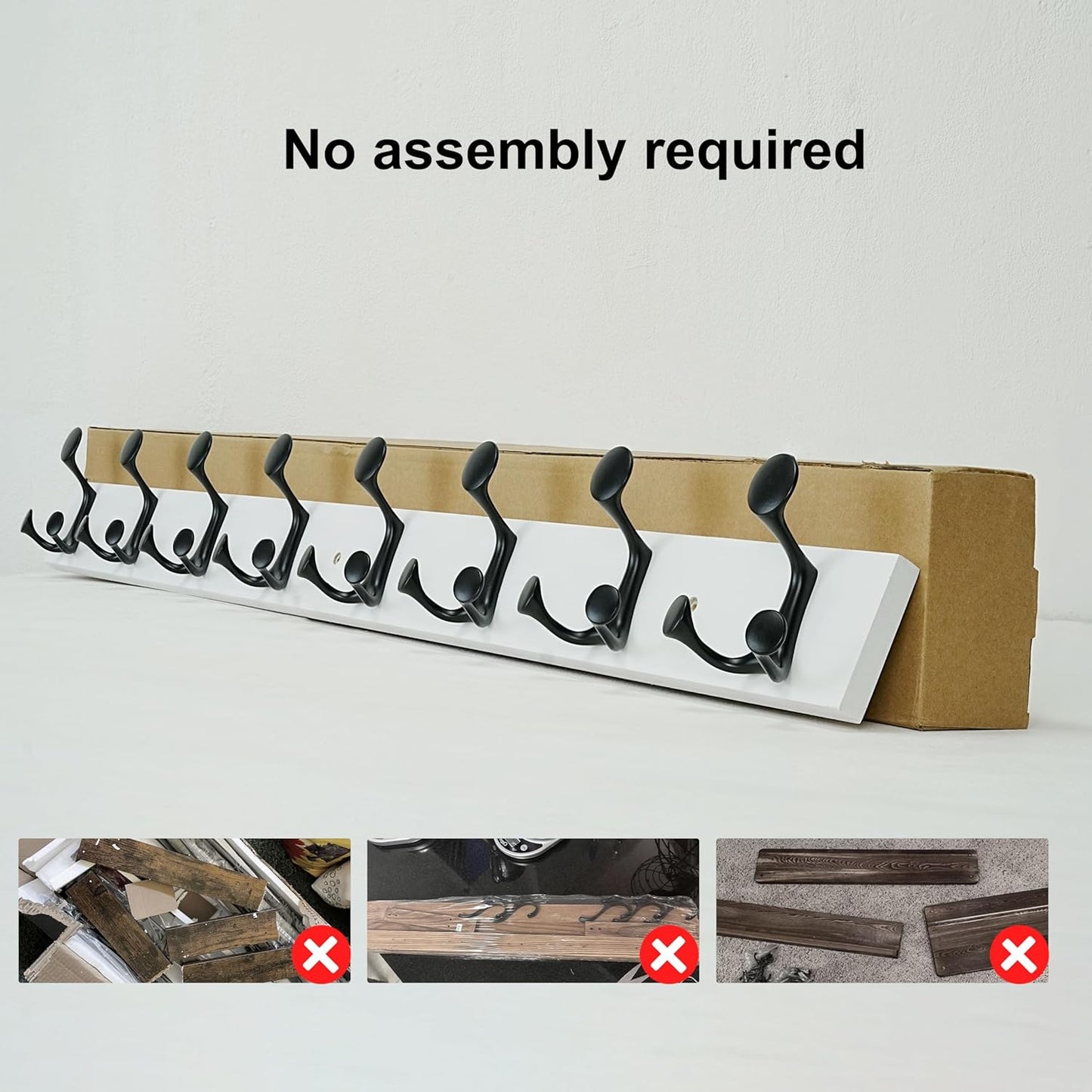 SKOLOO 43-Inch White Wood Coat Rack Wall Mount with 8 Triple Hooks - Ideal for Family Entrances, Classrooms, and Pet Supplies Storage - Perfect Coat Hooks for Wall, Pack of 2