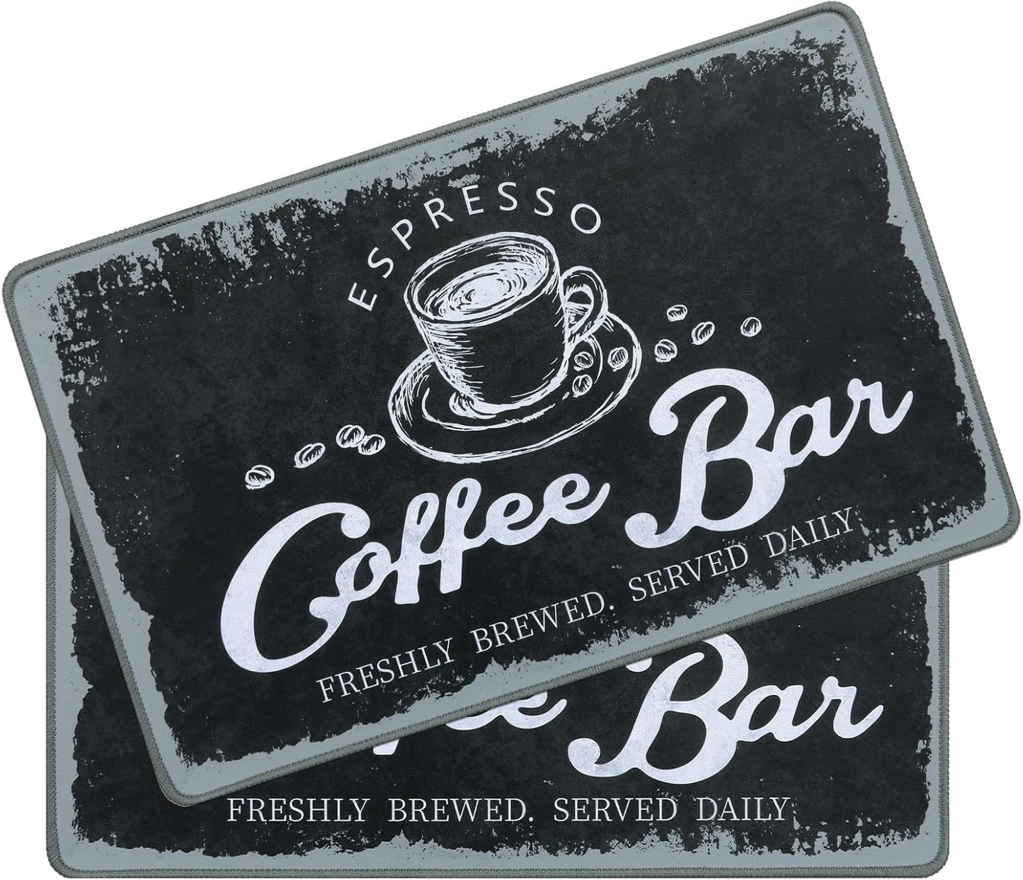 SHACOS Coffee Mat 2-Pack 12x19 Inch Absorbent Non Slip Coffee Maker Mats for Countertop Coffee Bar Accessories Dish Drying Mat Waterproof Heat Resistant, Vintage Black