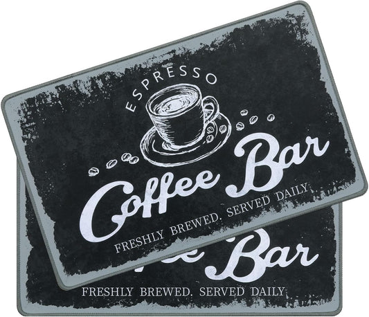 SHACOS Coffee Mat 2-Pack 12x19 Inch Absorbent Non Slip Coffee Maker Mats for Countertop Coffee Bar Accessories Dish Drying Mat Waterproof Heat Resistant, Vintage Black