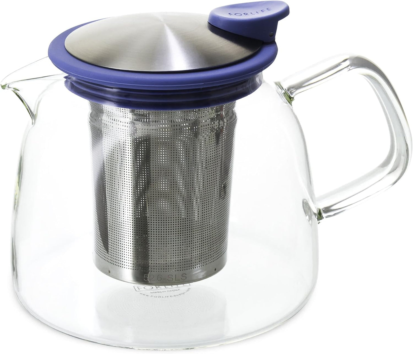 FORLIFE Bell Glass Teapot with Basket Infuser, 24 oz./730 mL, Marine