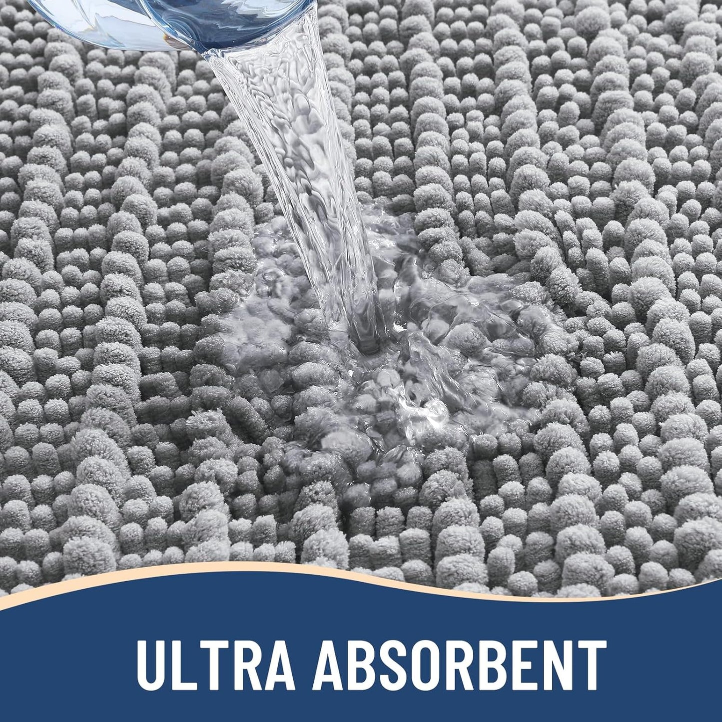 Arotive Luxury Chenille Bathroom Rug Mat, Extra Soft Thick Absorbent Shaggy Bath Rugs, Non-Slip Machine Wash Dry, Plush Bath Mats for Bathroom, Shower and Tub, 59x35, Light Grey