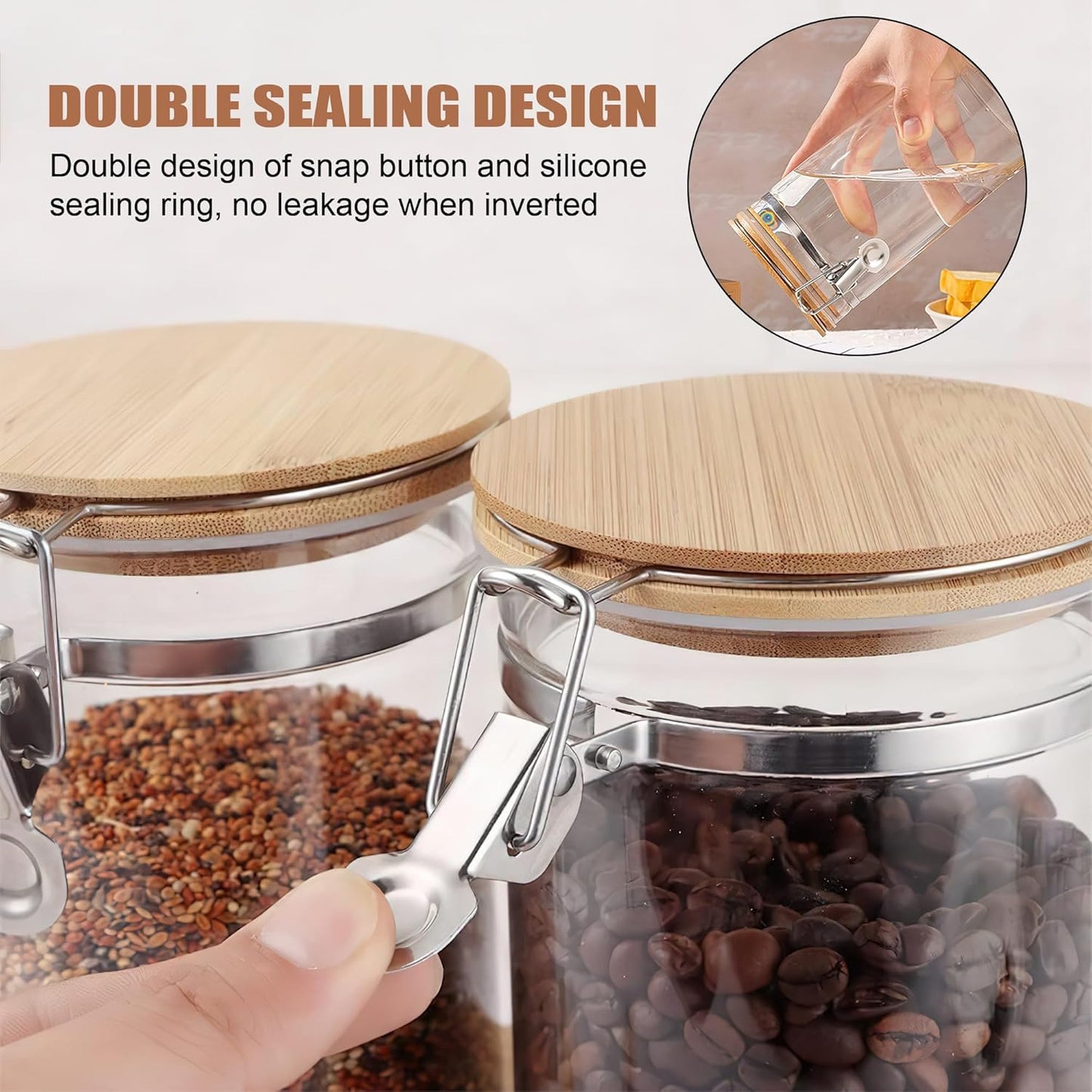 47 oz/1350ml Clear Glass Storage Canister with Airtight Bamboo Lid, Large Decorative Container Jar for Coffee Spice Candy Salt Tea Cookie Condiment Pepper Sugar Overnight Oatmeal Snacks