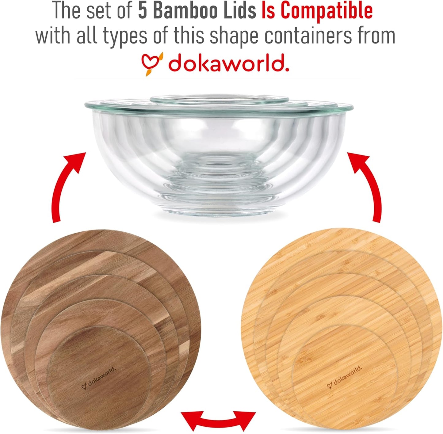 Glass Mixing Bowls Acacia Lids - (Bowls Not Included) Lids are compatible with all Glass Mixing Bowls Set