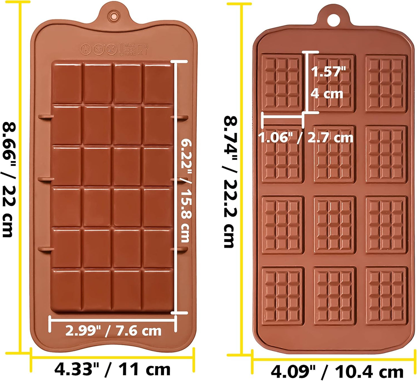 Anaeat Silicone Break Apart Chocolate Molds, Set of 4 Flexible Non-Stick Silicone Candy Protein and Energy Bar Molds for Mini Rectangle Chocolates and Candies - Just Pop Out