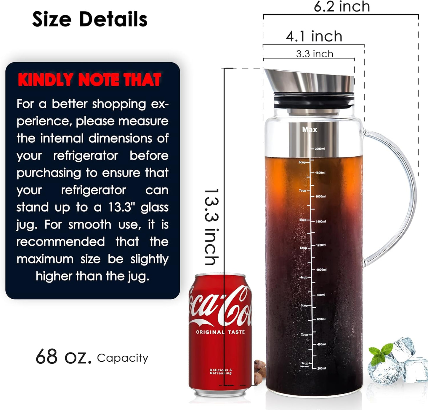 Aquach 68 Oz Cold Brew Coffee & Iced Tea Maker – Airtight Lid for Freshness Up to 2 Weeks, Dishwasher Safe