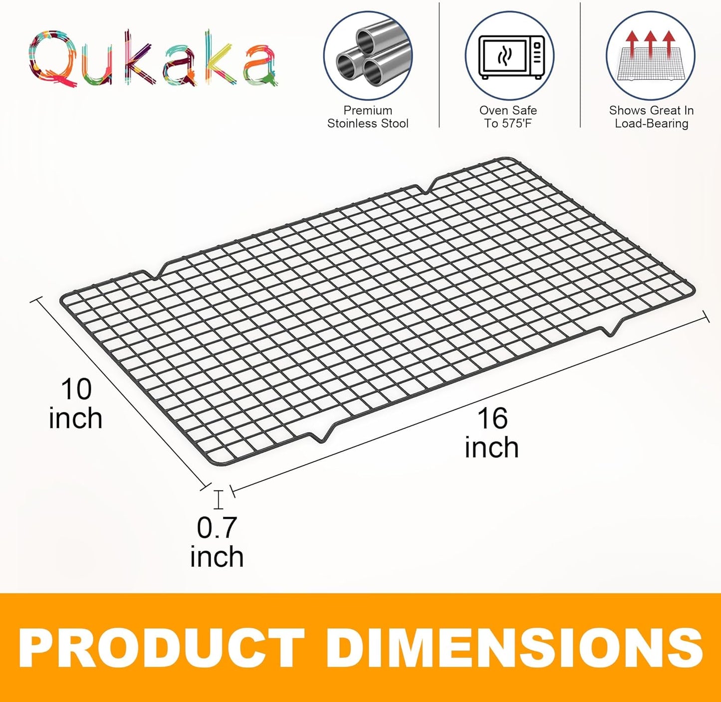2PCS Cooling Racks for Cooking and Baking - 10" x 16"Heavy Duty Stainless Steel Wire Rack for Baking, Grilling, Roasting - Oven & Dishwasher Safe - Fits Half Sheet Pan（Black）