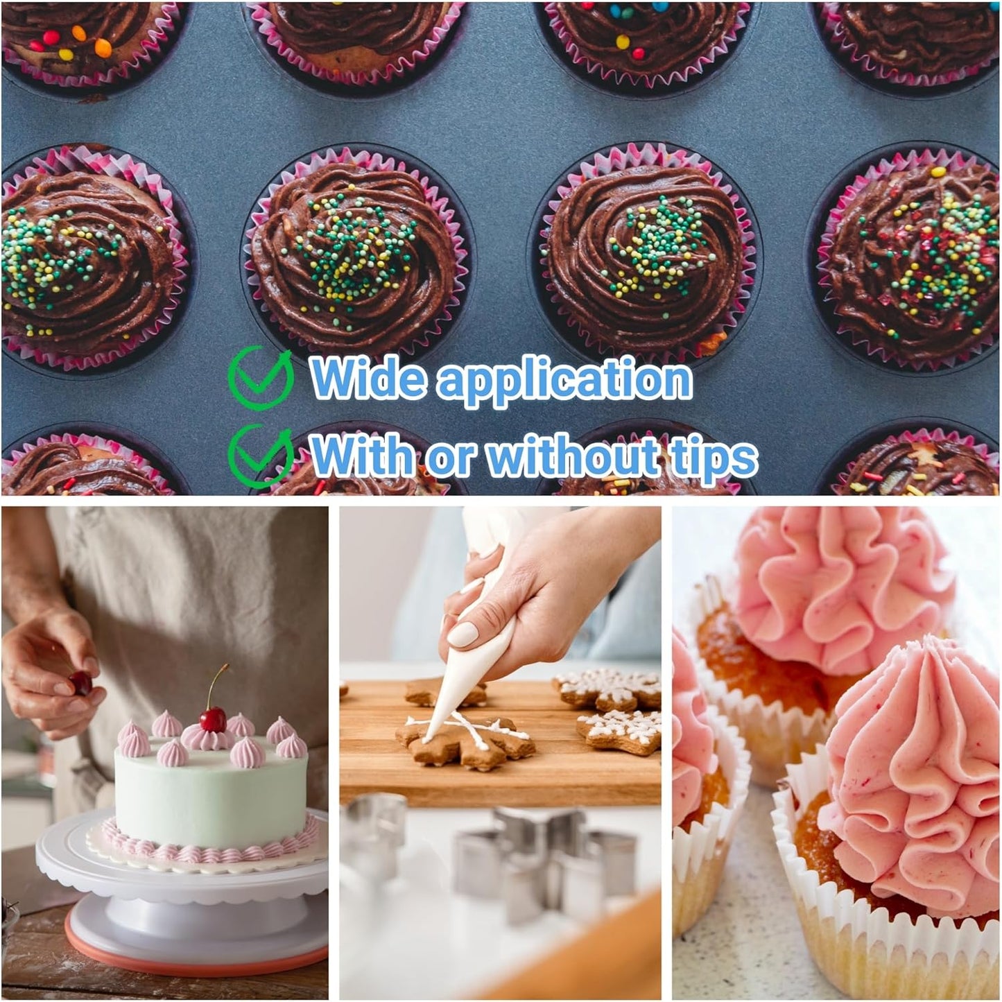 XXL 23 Inch Extra Large Piping Bags 100 Pack - Disposable Pastry Bags - Thick Anti-Burst Pastry Icing Frosting Piping Bags For Decorating Cupcakes Cakes Cookies (Extra Large 23 Inch-100 Pack)