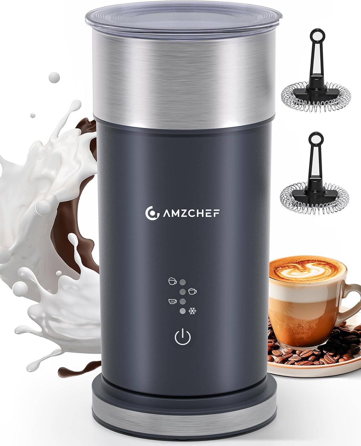 IPX6 Waterproof Electric Milk Frother and Steamer – 4-in-1 Coffee Frother for Hot & Cold Foam, Single-Button Control, Quick 80s Frothing, Milk Steamer for Lattes & Cappuccinos