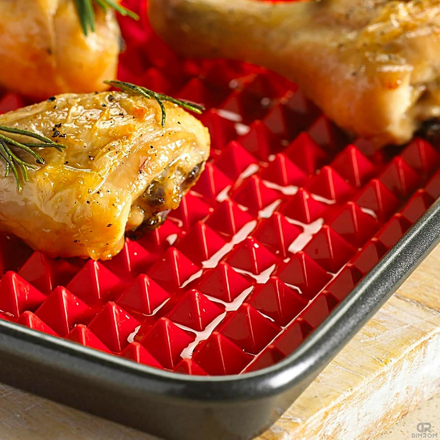 Silicone Baking Mat - 16x11.5" Non Stick Silicone Cooking Mat Fat Filtering Red Pyramid Design, for Roasting, BBQ & Pastry Making - Oven and Microwave Bacon Cooker Food Grade, Flexible & Easy-to-Clean