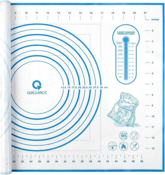 Silicone Pastry Mat with Measurement, Baking Mat for Fondant, Rolling Dough, Pie Crust, Pizza and Cookies, Fondant Mat,16" x 24", Blue