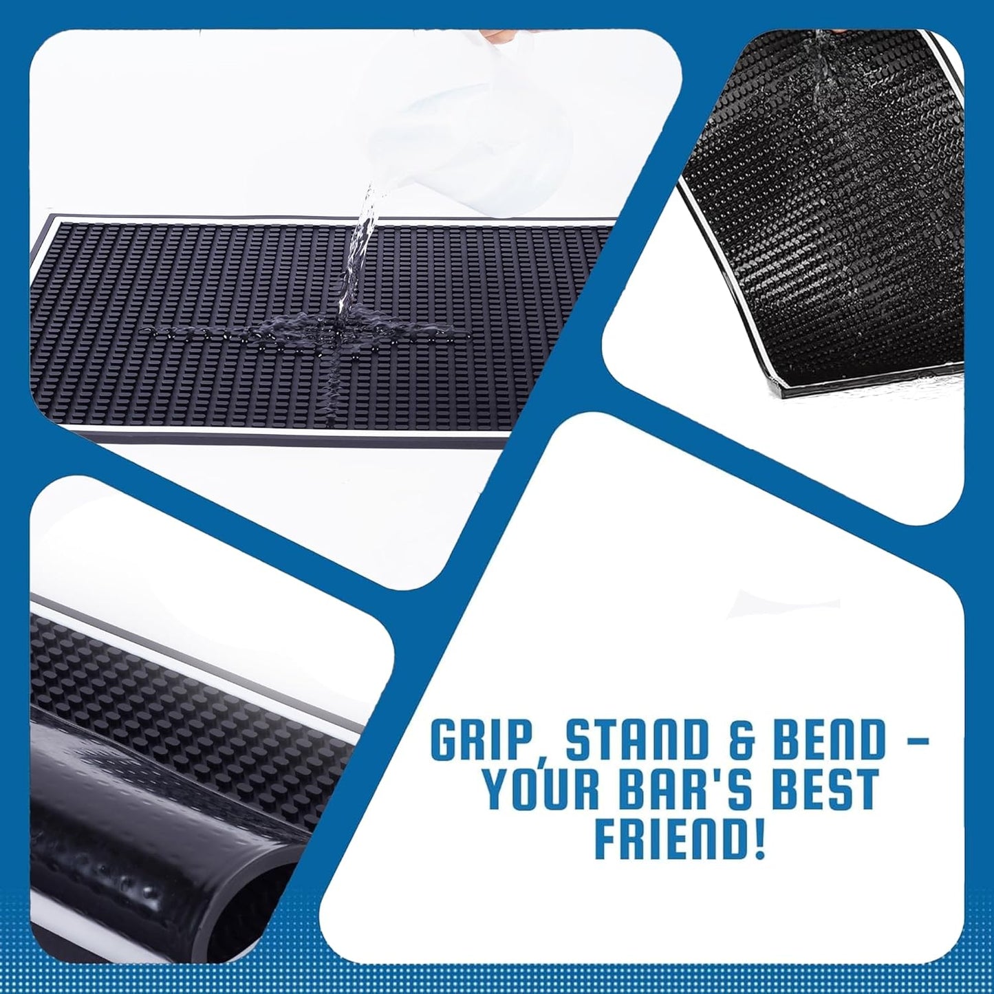 Premium Rubber Bar Mats for Countertop 18" x 12" White Edge Black Bar Mats for Bartending, Bar Service Mat, Home Bar, Coffee Mat Spill Matt (1 Piece)