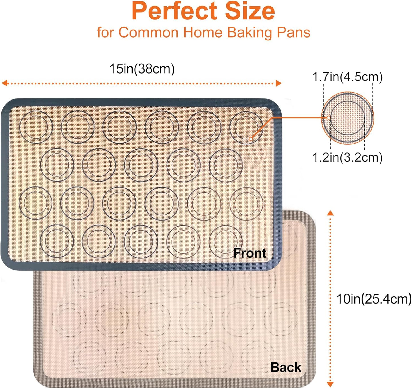 HOOMIL Macaron Silicone Baking Mats 2-Pack, 15" x 10" Jelly Roll Pan Size Macaron Silicone Mat, Non-Stick, Reusable, Food Safe Baking Mat - Brown+Gray