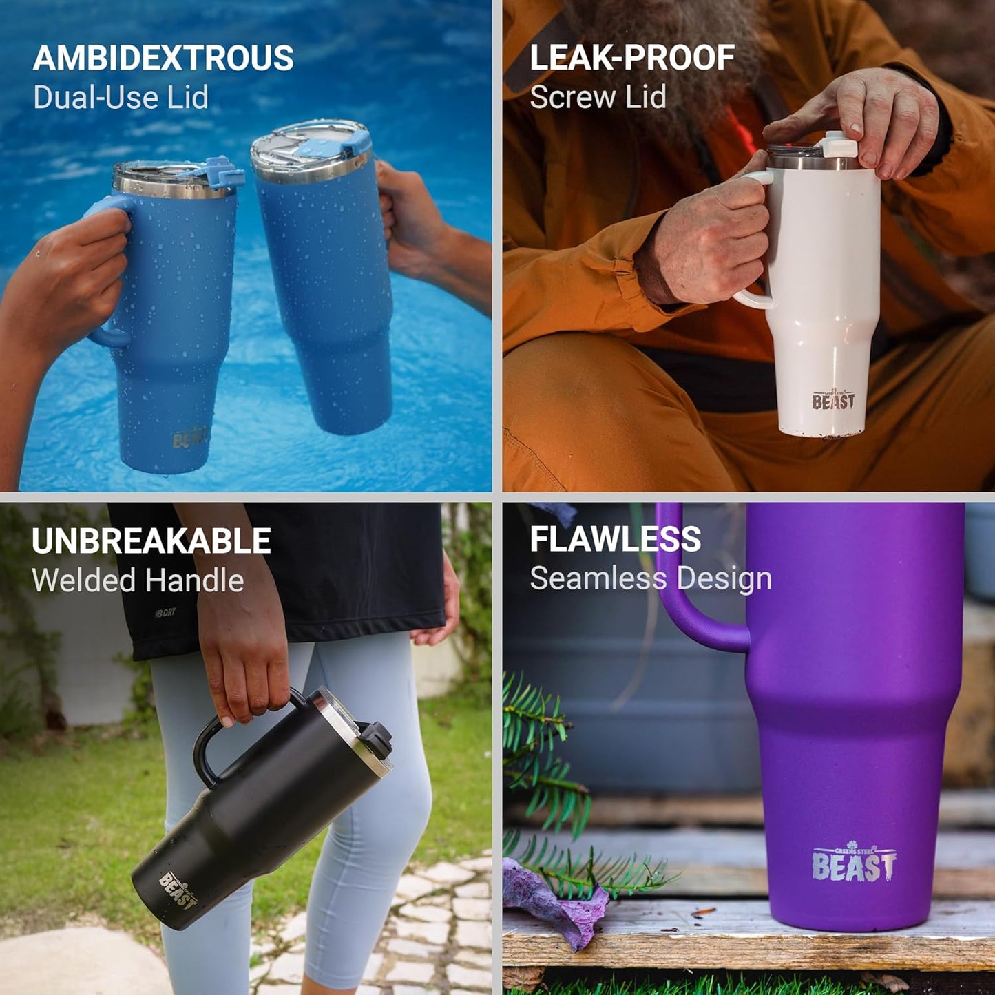 Beast 42 oz Tumbler Stainless Steel Vacuum Insulated Coffee Ice Cup Double Wall Travel Flask (Aqua Blue)