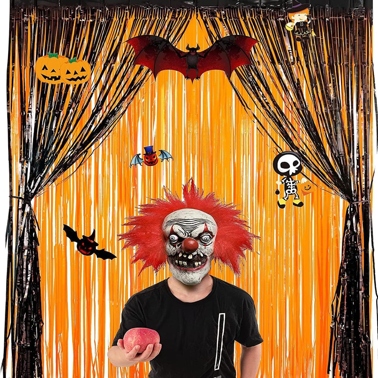 Foil Fringe Curtains Halloweens Decorations - Orange Tinsel Photo Backdrop Party Streamers for St Patricks Day, Easter, Birthdays, Fall, Pumpkin Theme, Thanksgiving, Basketball Party Decorations