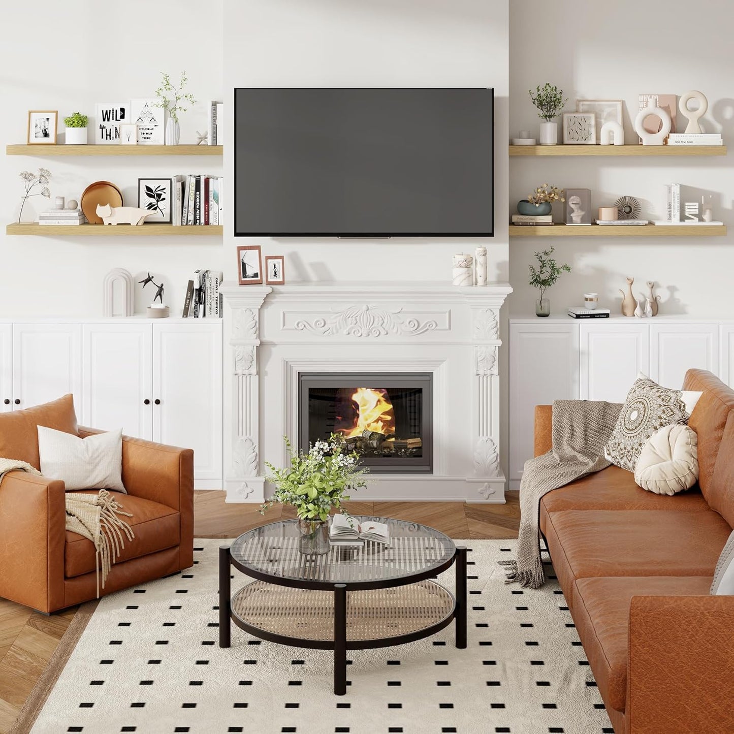 Heimlove 48 Inch Floating Shelves for Wall 8 Inch Deep Oak Shelves Set of 2,Wall Mounted Rustic Wood Long Floating Shelf，Large Display & Storage Shelf with Invisible Brackets