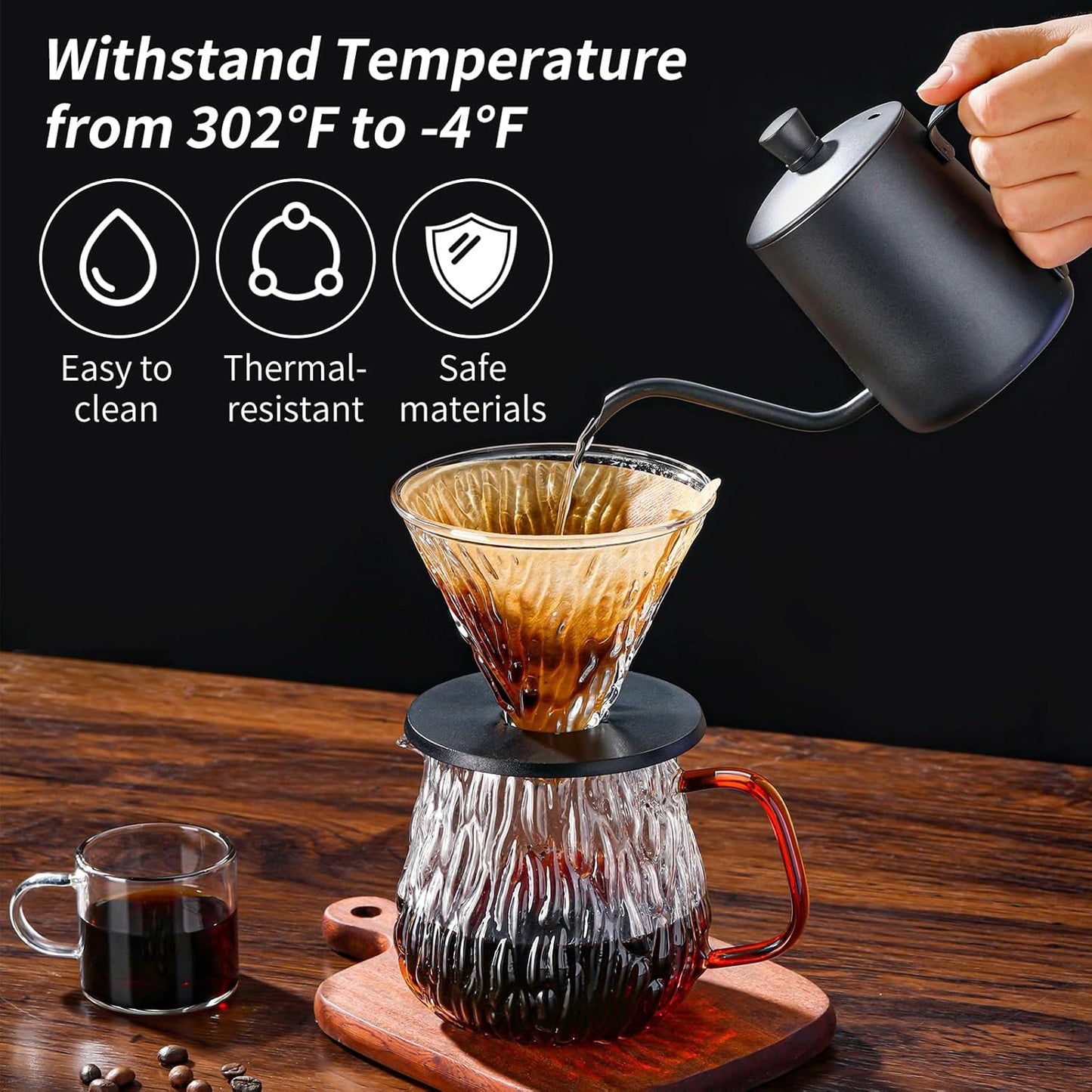 Unbreakable - Pour Over Coffee Maker 650ML/22OZ, Heat Resistant Borosilicate Glass Dripper with Filter Holder, BPA-Free Manual Coffee Brewer for Home and Office Use