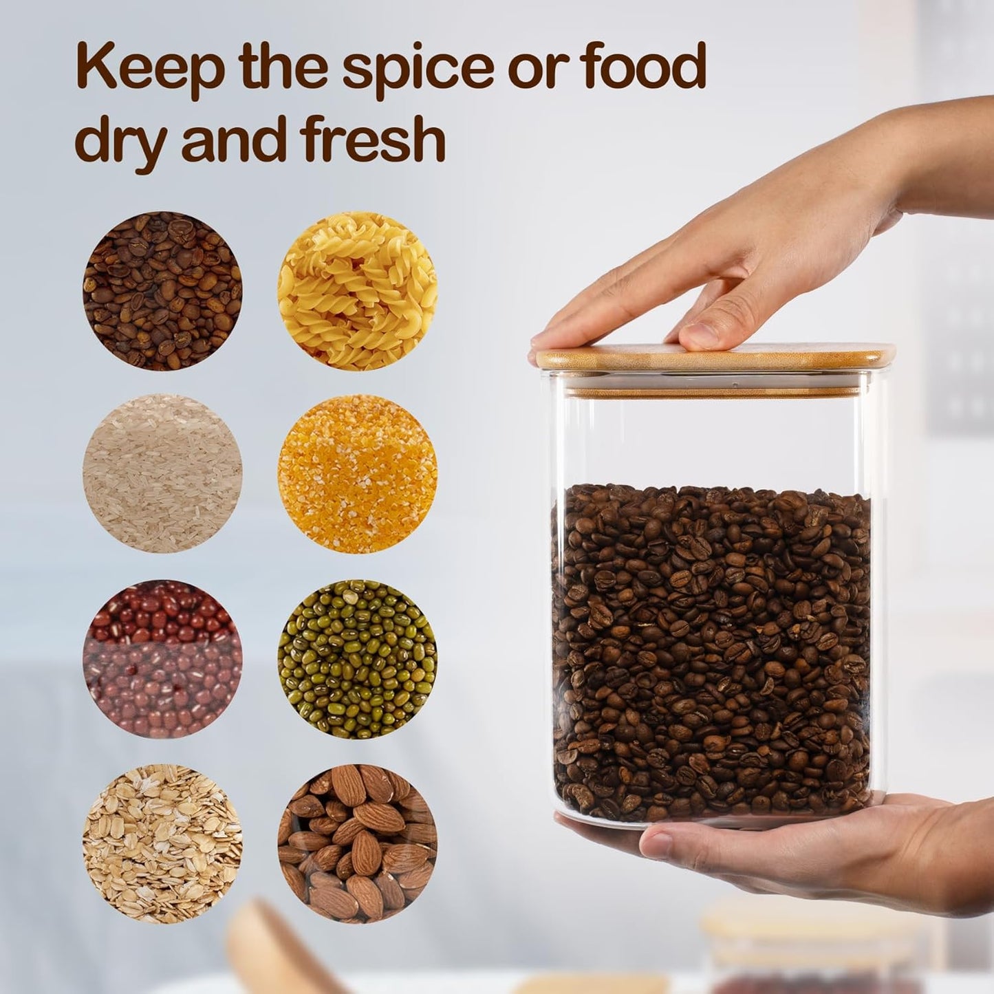 122oz Airtight Glass Square Storage Canister with Bamboo Lid Set of 2(3600ml*2) Large Storage Container Gallon Glass Jars, for Sugar, Flour, and Coffee bean (with Black Lable)