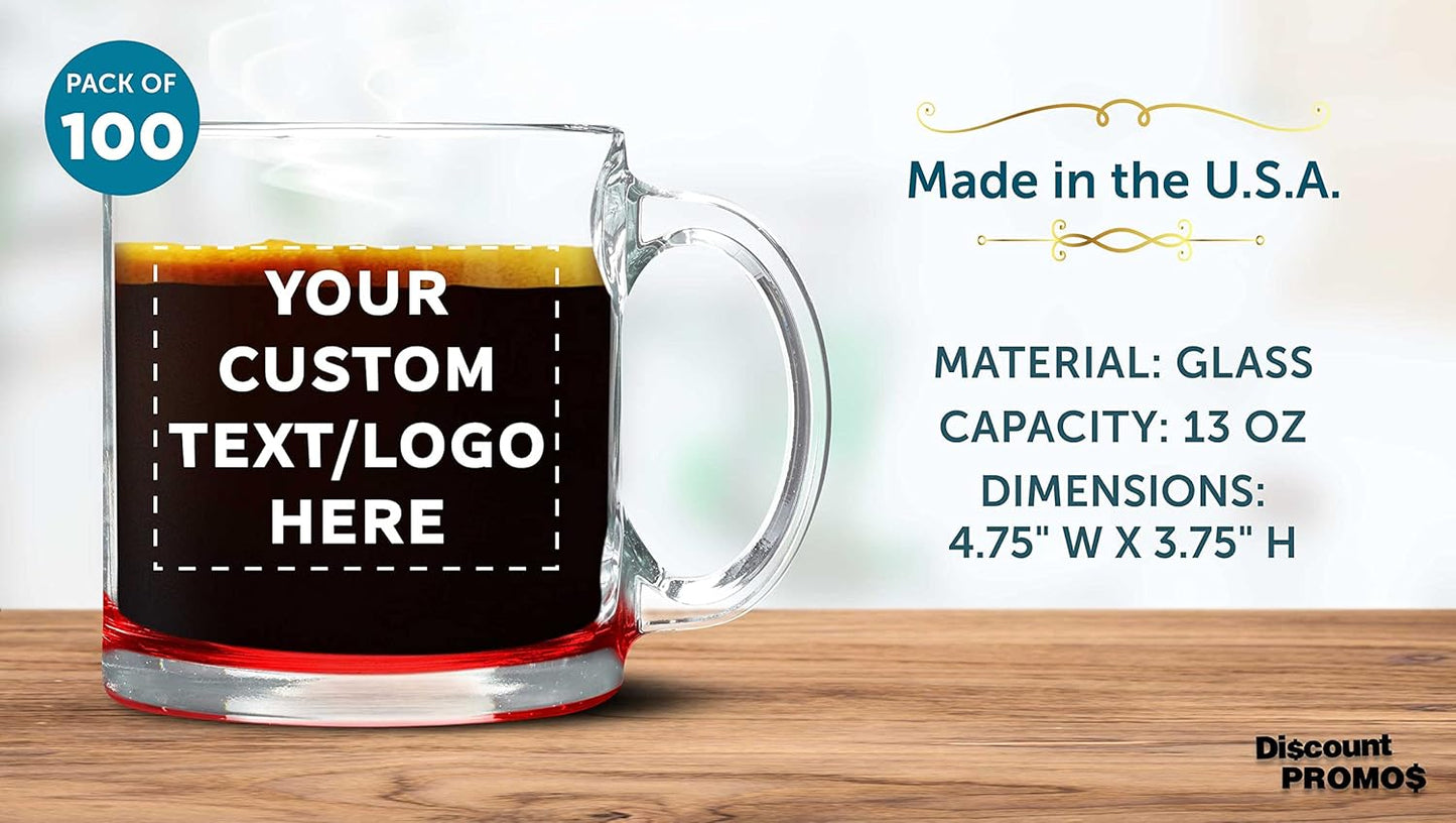 Custom Libbey Clear Glass Coffee Mugs 13 oz. Set of 100, Personalized Bulk Pack - Perfect for Coffee, Tea, Espresso, Hot Cocoa, Other Beverages - Red Bottom