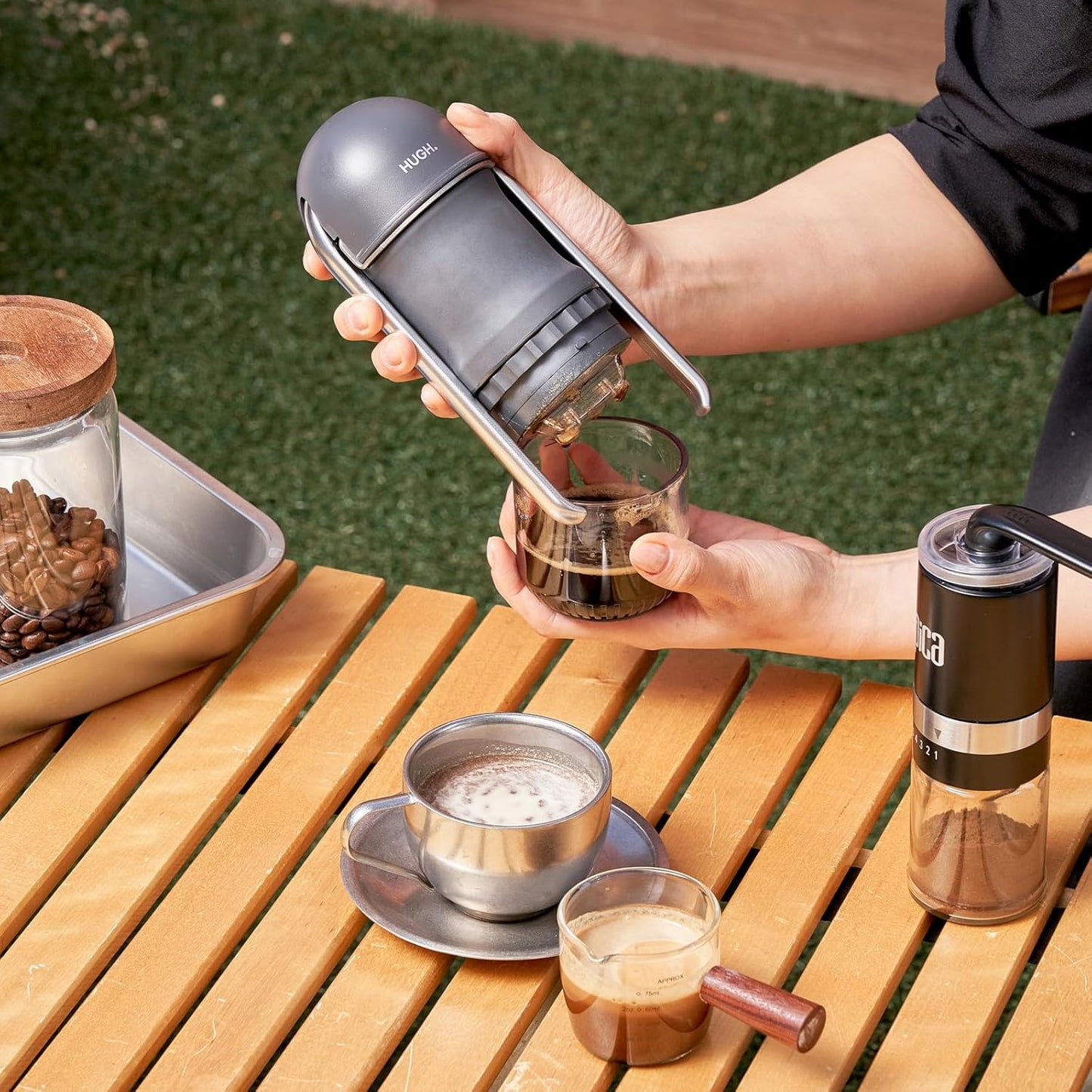 Leverpresso V4 Portable Lever Espresso Maker – Manual Espresso Machine with 51mm Ridgeless Filter Basket, Double Shot, Non-Pressurized, Perfect for Camping & Travel – by HUGH (Non- pressurized Filter)