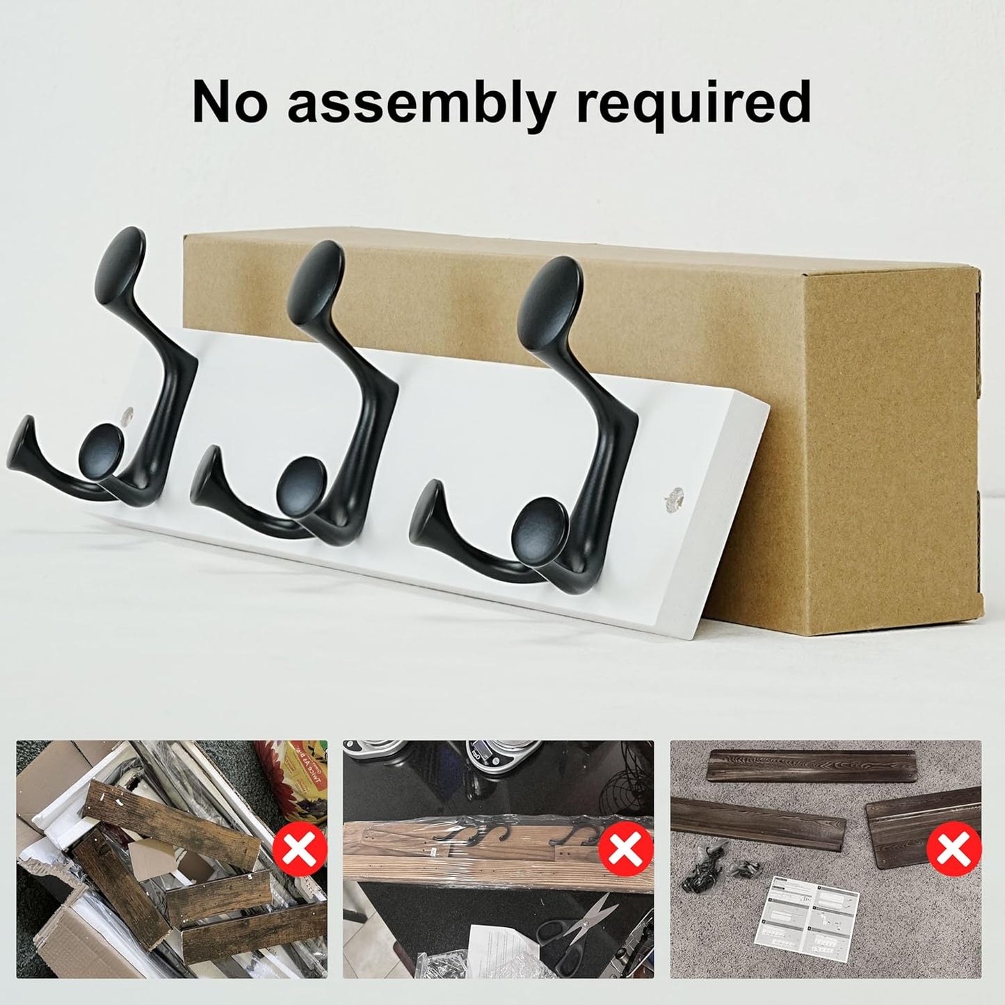 SKOLOO 17-Inch White Wood Coat Rack Wall Mount with 3 Triple Hooks - Ideal for Family Entrances, Classrooms, and Pet Supplies Storage - Perfect Coat Hooks for Wall, Pack of 2