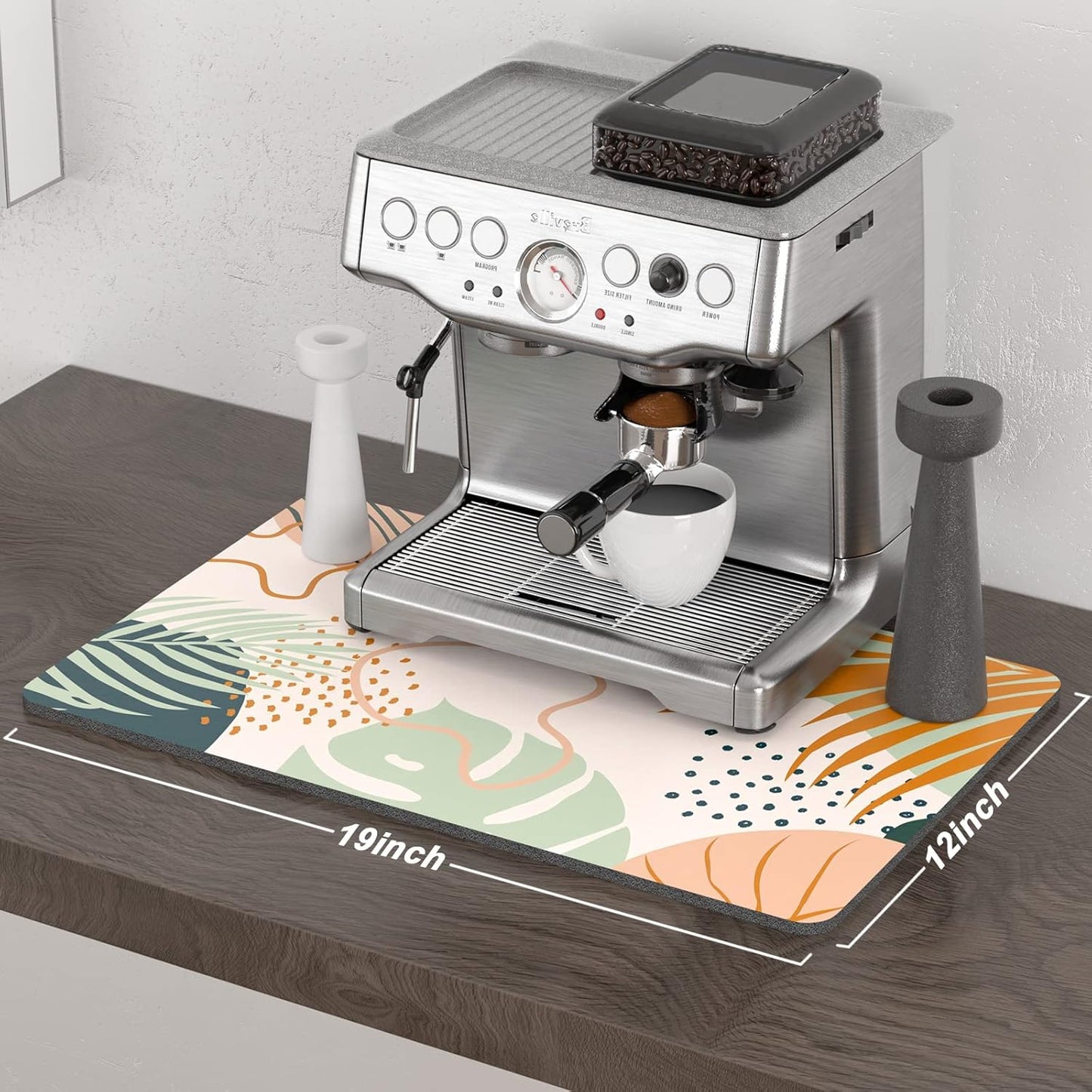 Rnivvi Coffee Mat, 12" x 19" Cute Boho Theme Coffee Bar Mats for Espresso Machine Station Accessories and Organizer, Hide Stain Rubber Backed Absorbent Dish Drying Pad for Kitchen Counter, Tropical
