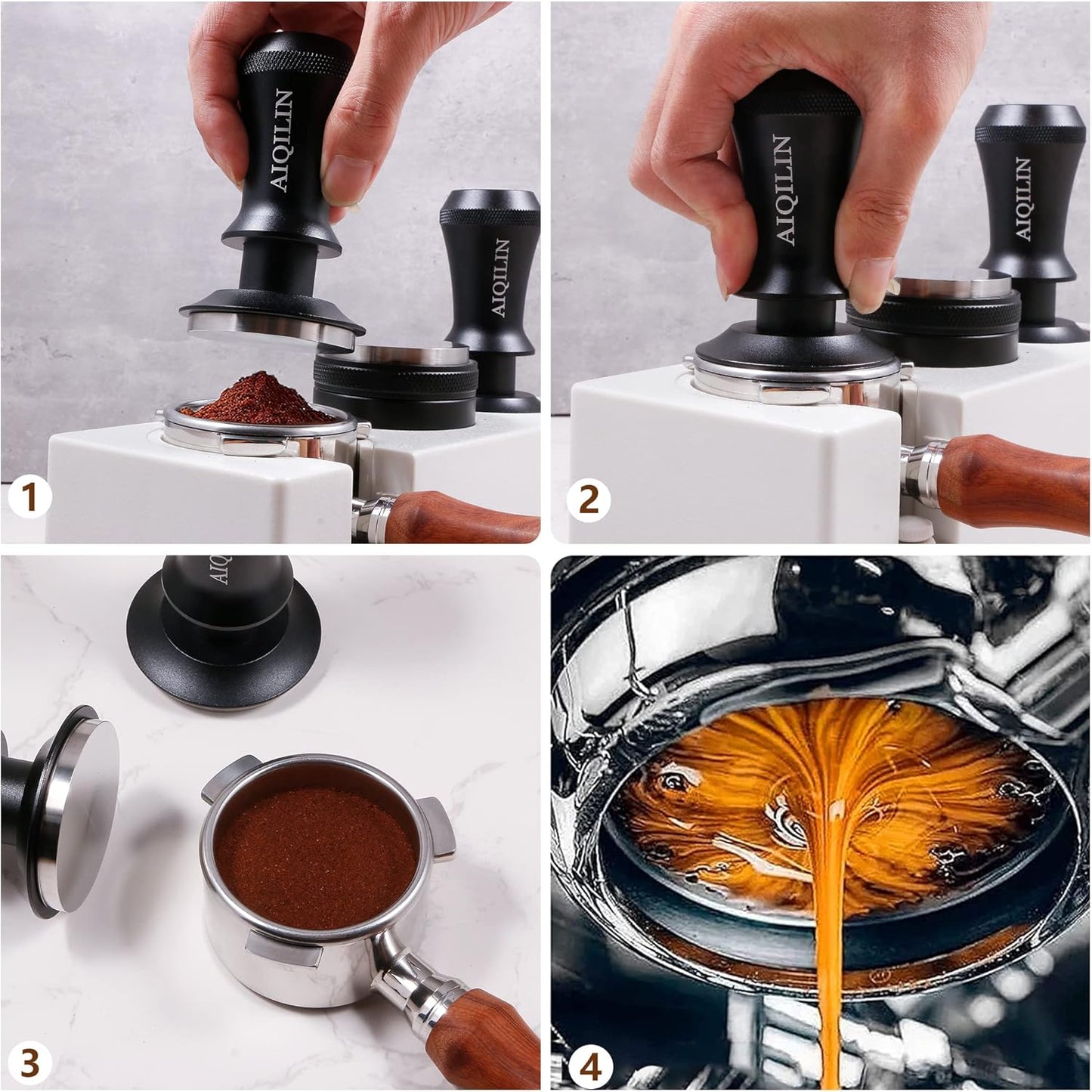 Espresso Tamper, Constant 30lb Coffee Tamper with double Calibrated Spring Loaded, Stainless Steel double spring loaded Coffee Tamper Fits for All Portafilters- Flat Base (51mm, BLACK)