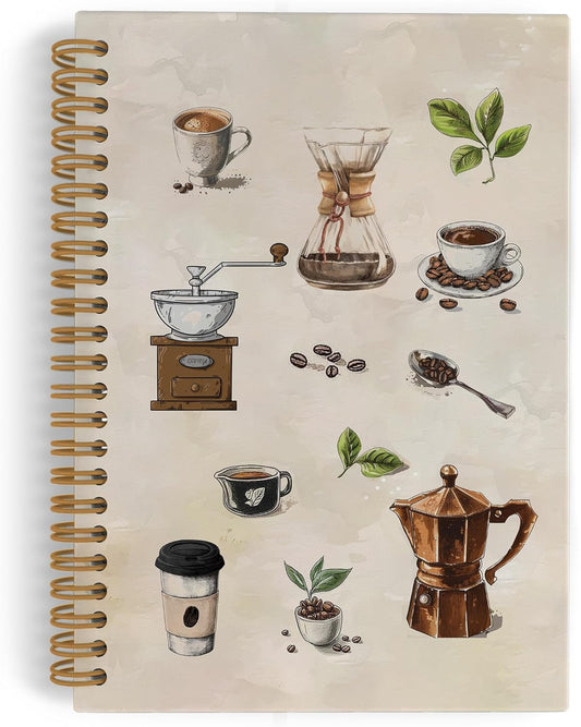 Vintage Coffee Spiral Notebook, Coffee Lovers Gifts Journal Notebook, Retro Cafe Notebooks for School Work, Caffeine Lover Office Supplies Gifts for Women Men, 5.5x8.3 Inch