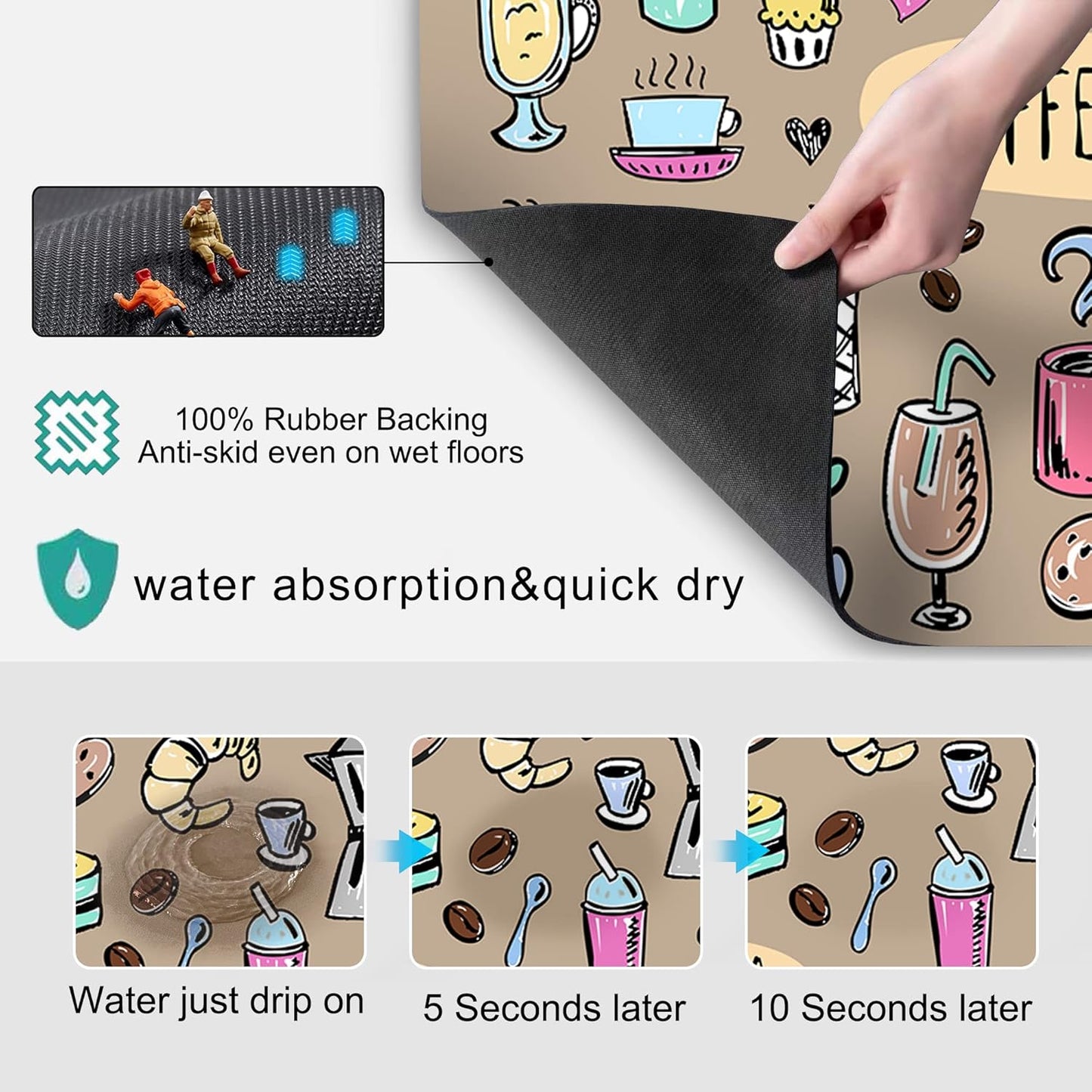 Fun Coffee Machine Mat-Espresso Tray for Coffee Bar Under Coffee Pot Mat, Coffee Maker Mat for Countertop, Dish Drying Mat, Coffee Mat, Absorbent Mat, Kitchen Counter Drying Pad