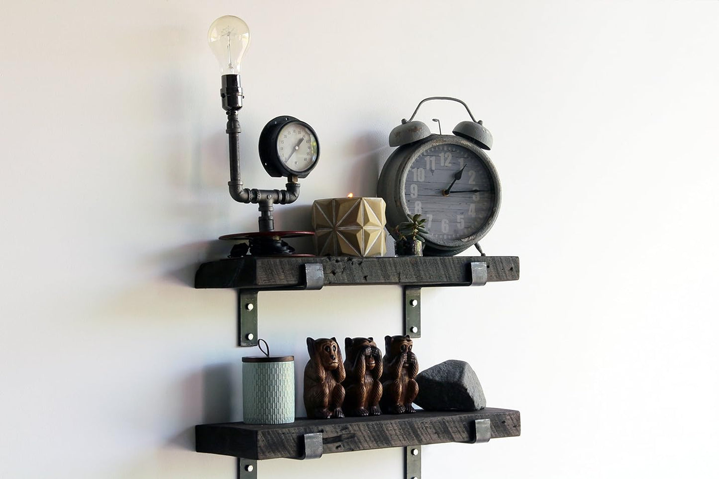 Urban Legacy Accent Shelves | Reclaimed Barn Plank | Set of 2 with Full Brackets (Coffee Bean 30" x 7" x 2")