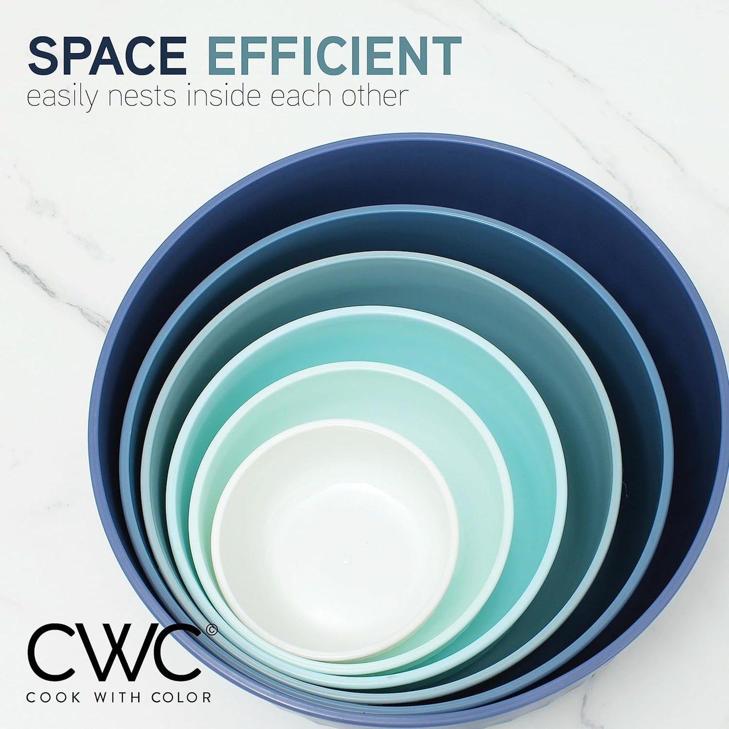 COOK WITH COLOR Prep Bowls with Lids- Wide and Deep Nesting Plastic Small Mixing Bowl Set with Lids, 12 Piece Set - Deep Bowls, Blue