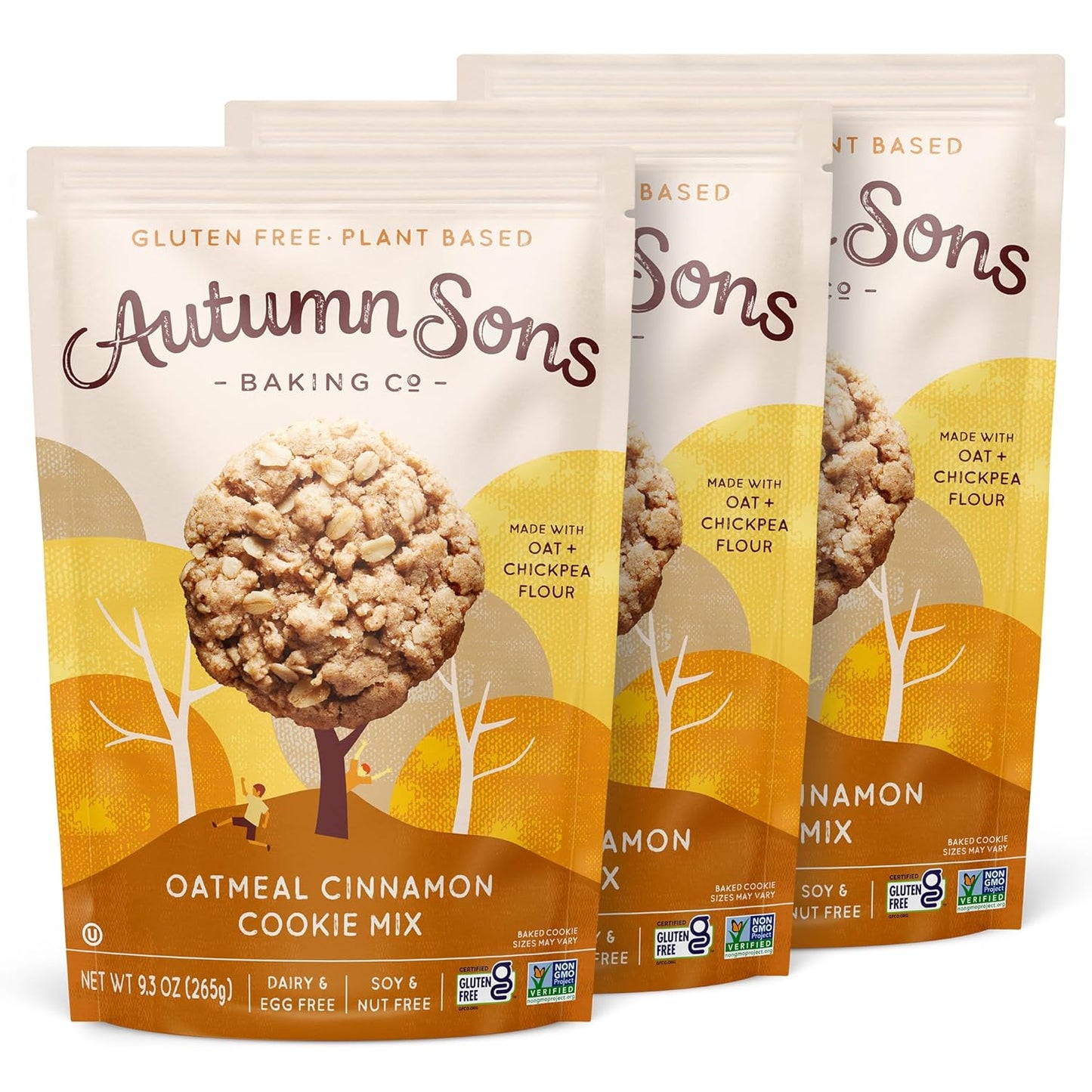Autumn Sons Baking Co. Gluten Free Oatmeal Cinnamon Cookie Mix. Vegan Plant Based Baking Mix. Free From 11 Common Allergens. Dairy Free, Nut Free, Soy Free, Non GMO. 9.3 oz (Pack of 3)