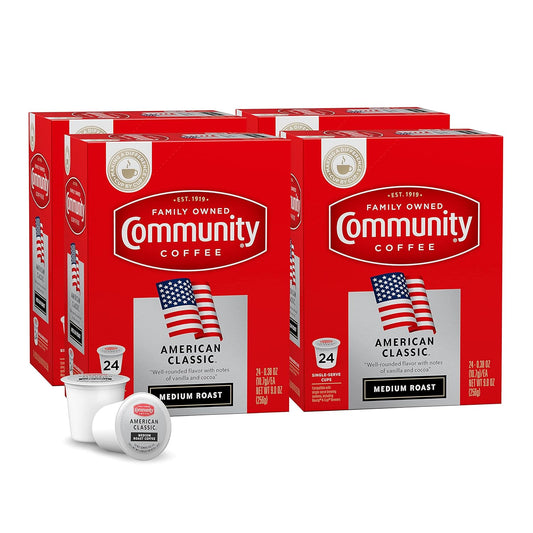 Community Coffee American Classic 96 Count Coffee Pods, Compatible with Keurig 2.0 K-Cup Brewers, 24 Count (Pack of 4)