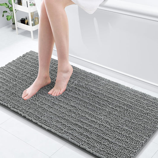 Arotive Luxury Chenille Bathroom Rug Mat, Extra Soft Thick Absorbent Shaggy Bath Rugs, Non-Slip Machine Wash Dry, Plush Bath Mats for Bathroom, Shower and Tub, 60x20, Grey