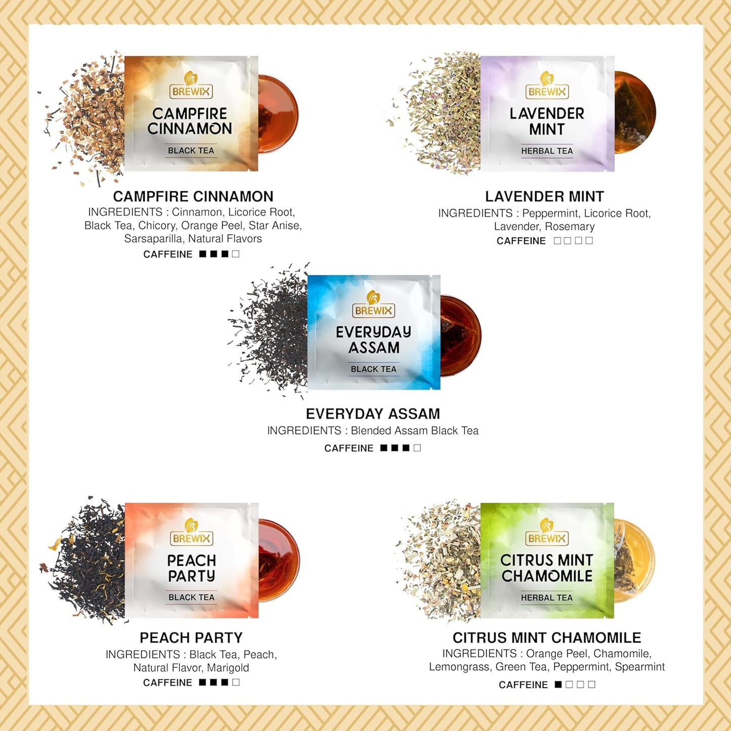 BREWIX Premium Assorted Tea Sampler Gift Box (15 Pyramid Individually Wrapped Tea Bags) | Herbal Tea, Black Tea, Green Tea | Tea Gift Set & Variety Pack | Gifts for Women & Men, Tea Set