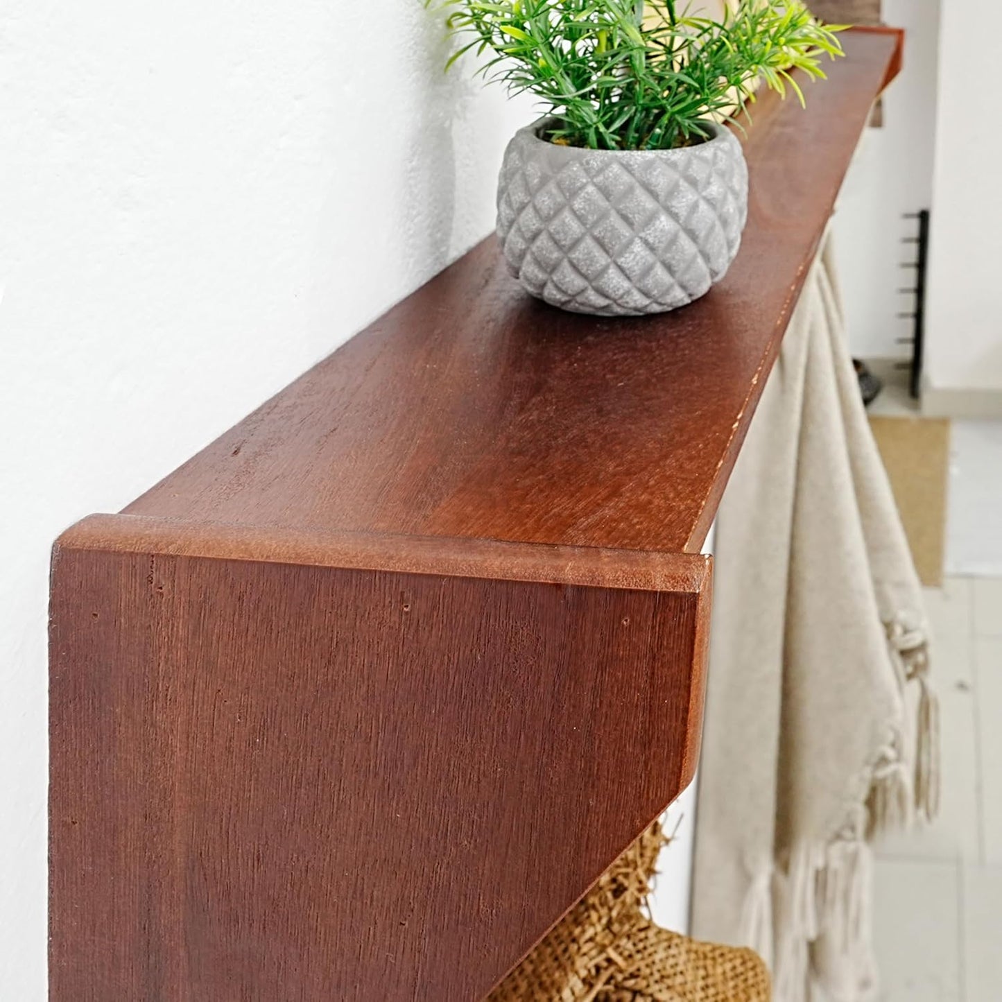 SKOLOO Wall Shelf with Hooks, 24-Inch Cherry Coat Rack Wall Mount with Shelf Organizer - Lightweight & Sturdy, 5 Tri Hooks - Perfect for Entryway, Hallway, Living Room, Bedroom, Mudroom