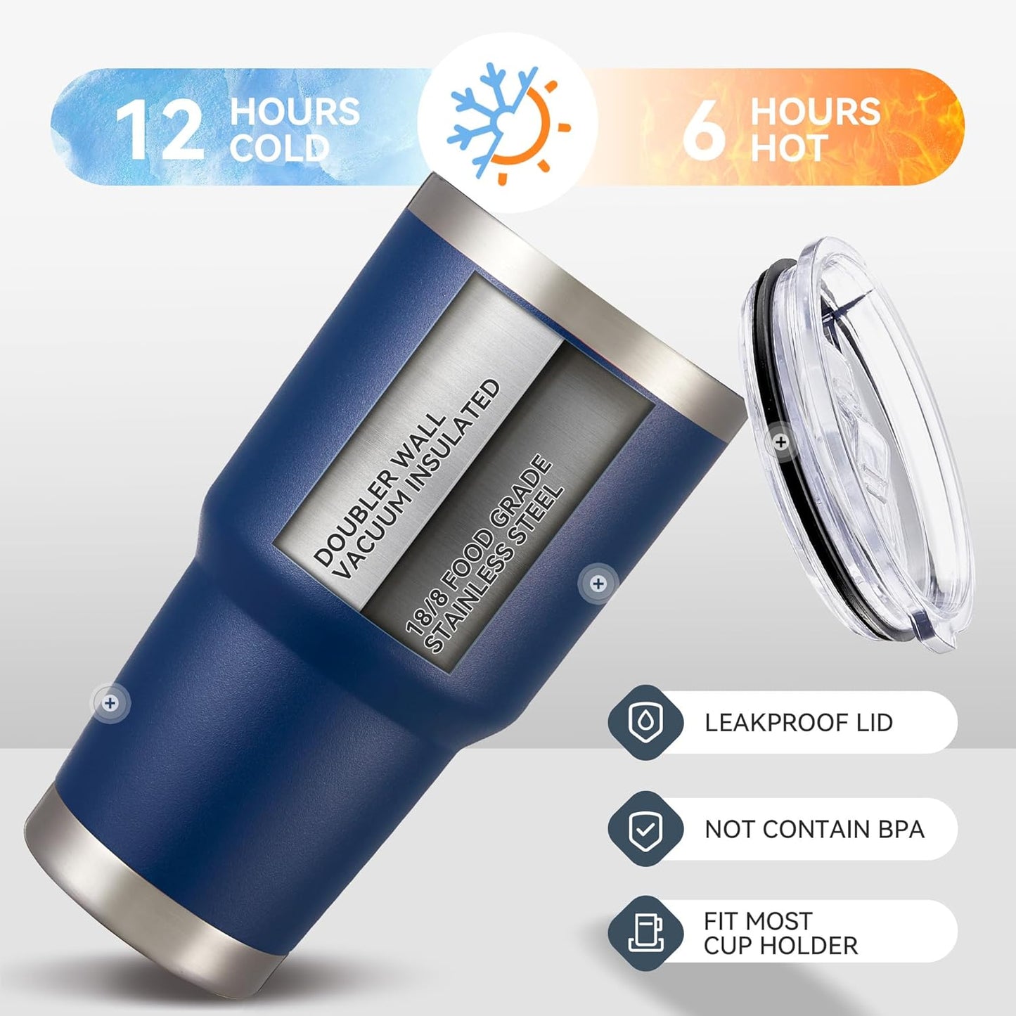 30 oz Tumbler with Lid Stainless Steel Tumblers Bulk Vacuum Insulated Cup Reusable Powder Coated Travel Mug Double Wall Leak Proof Cups Keep Cold Drinks for 12 Hours Navy, Set of 8