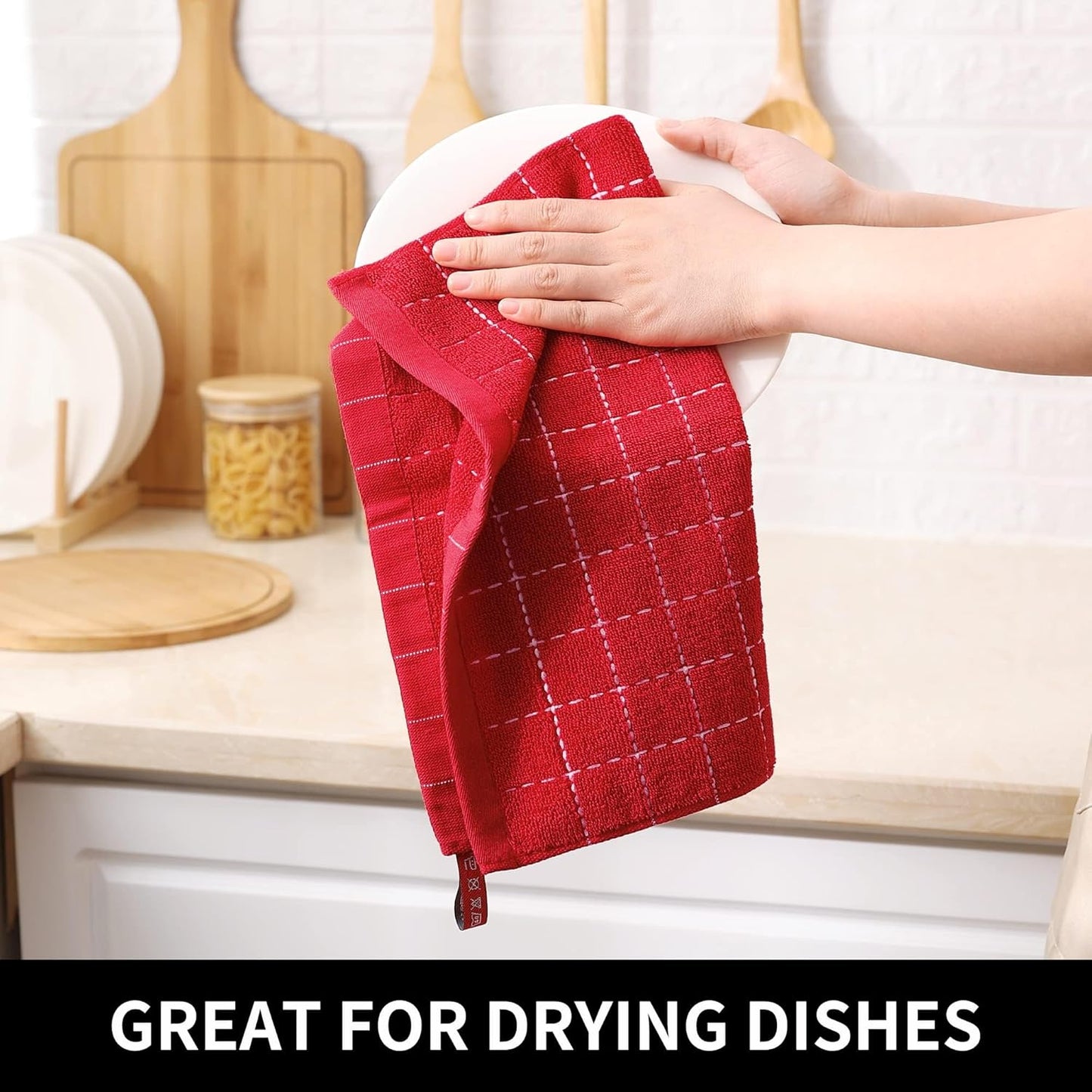 Homaxy 100% Cotton Terry Kitchen Dish Cloths, Ultra Soft and Absorbent Dish Towels for Kitchen, Suitable for Drying and Washing Dishes, 8 Pack, 12 x 12 Inches, Red