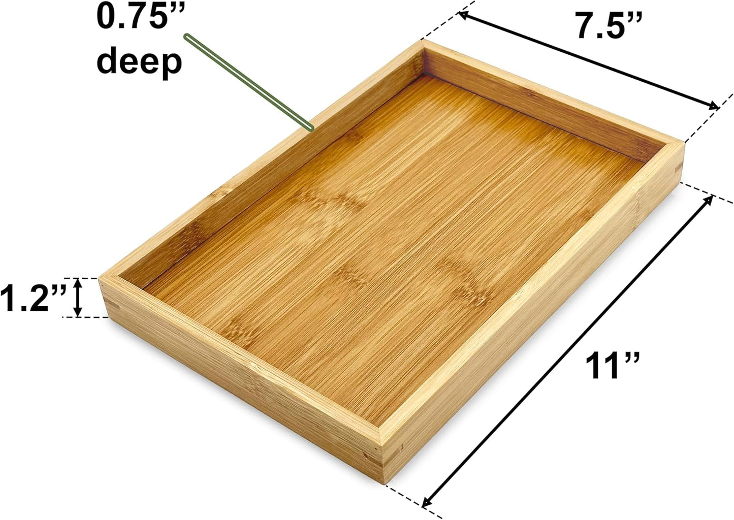 Bam & Boo (1-Pack) Natural Bamboo Rectangle Serving & Vanity Tray - for Kitchen, Bathroom, Countertop, Coffee Table (11" x 7.5" x 1.2")