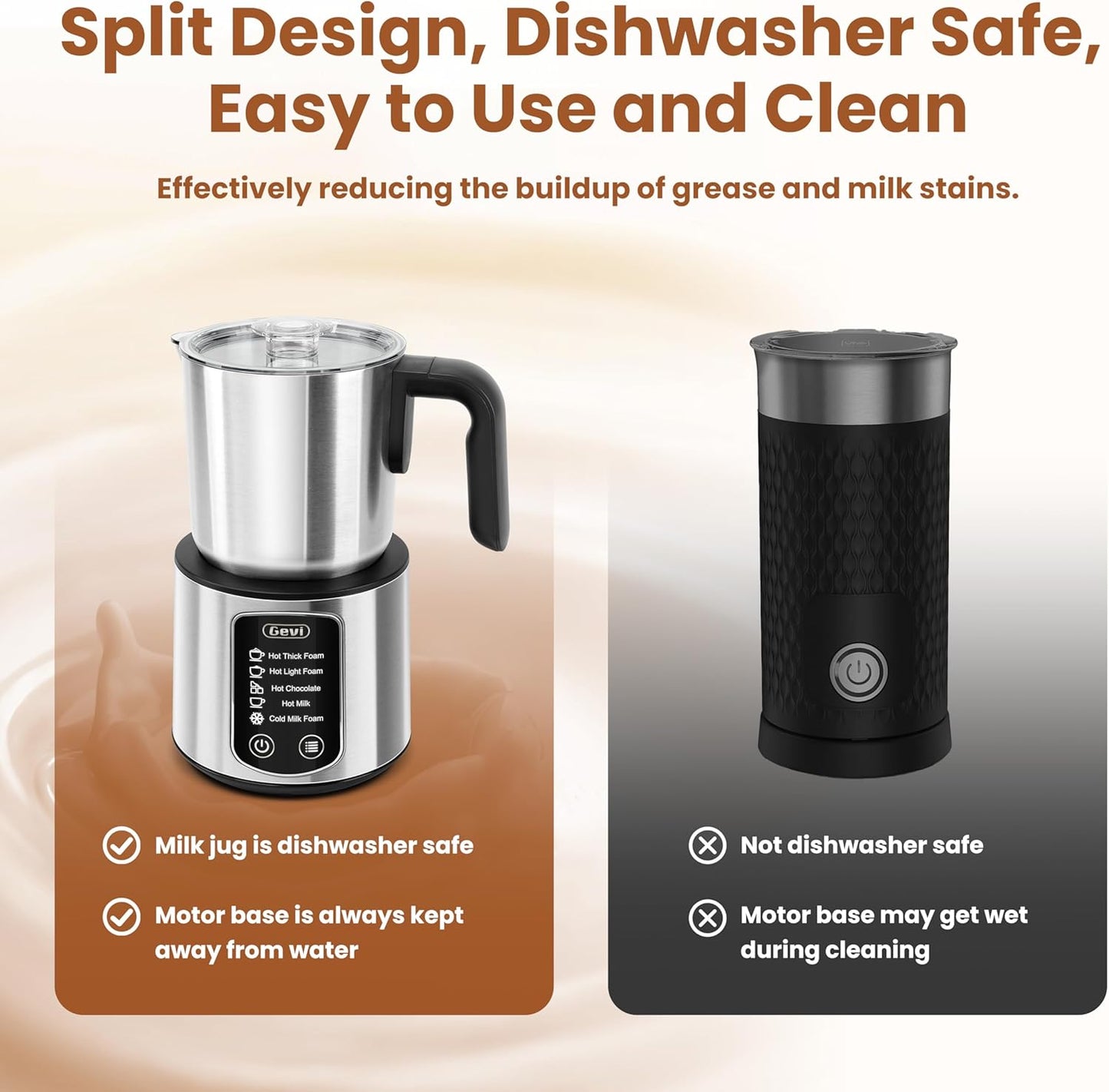 Gevi Hot Chocolate Maker with 5 in 1 Milk Frother and Steamer, Professional Milk Steamer, 17 oz/3.5 oz, Stainless Steel, Hot and Cold Milk Frother for Latte, Macchiato, Cappuccino and Hot Chocolate