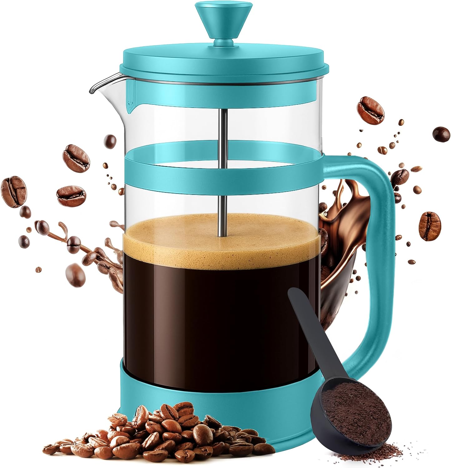 Utopia Kitchen French Press Espresso and Tea Maker with Triple Filters, Stainless Steel Plunger and Heat Resistant Borosilicate Glass (Aqua, 12-oz (Pack of 1))