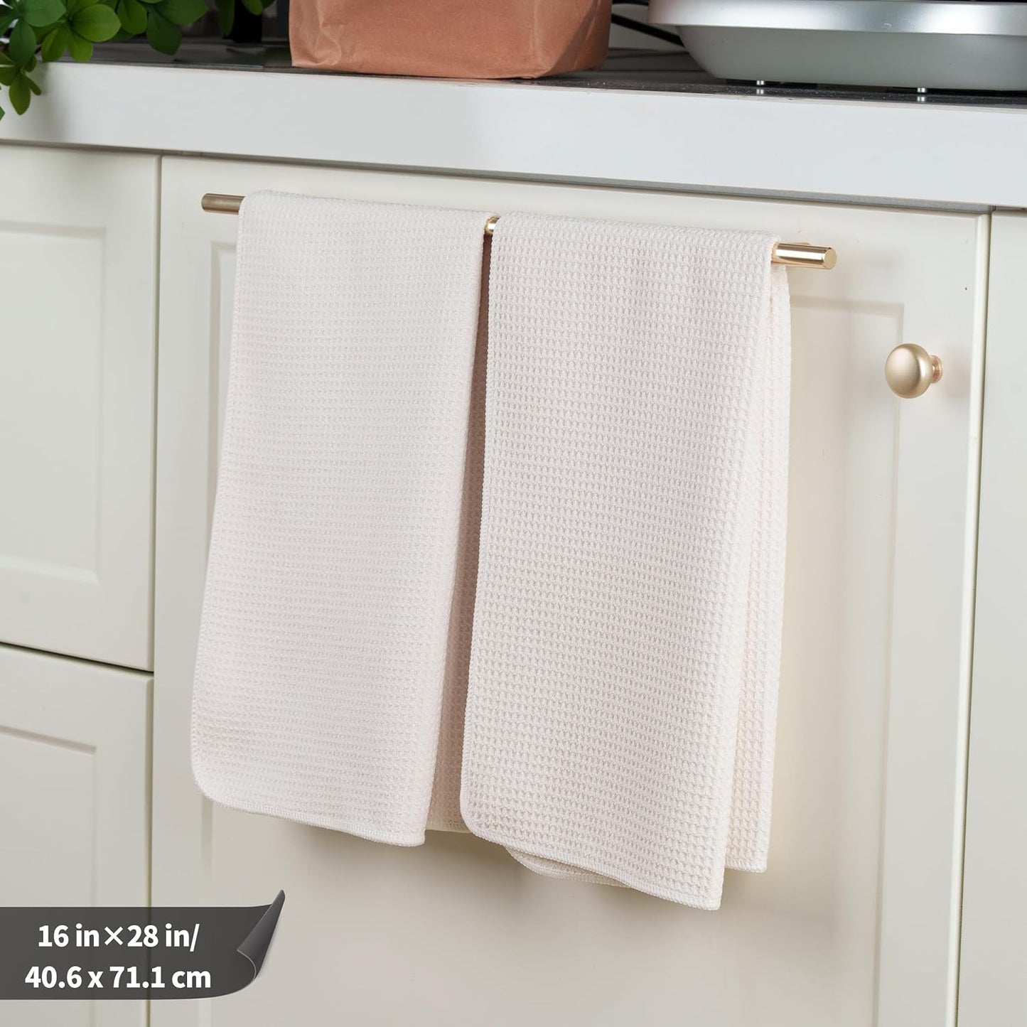 POLYTE Premium Microfiber Kitchen Dish Hand Towel Waffle Weave 12 Pack (16x28 in, Off White)