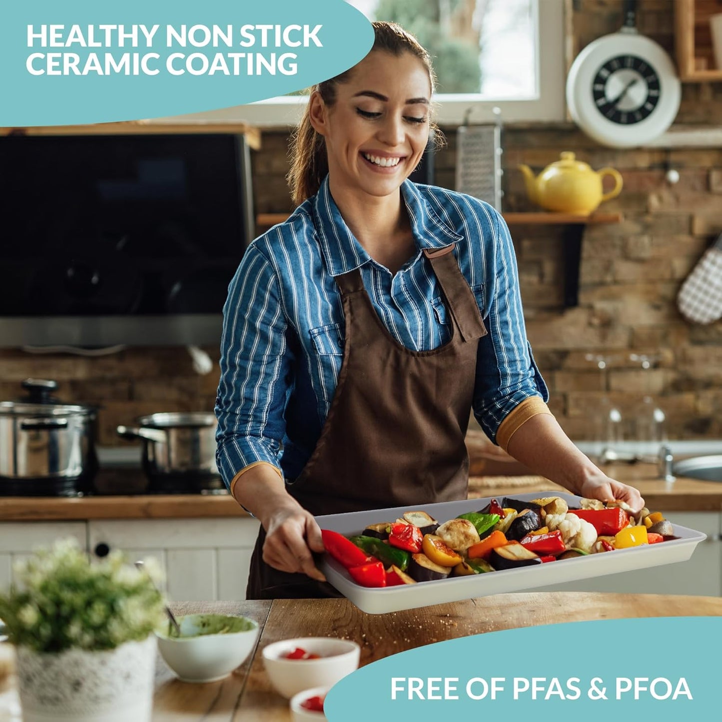 Boxiki Kitchen Nonstick Ceramic Baking Sheet/Cookie Sheet - Set of 2, Durable and Easy to Clean Baking Pans for Kitchen - Dishwasher and Freezer Safe, PFAS-Free (Half Sheet Pan)