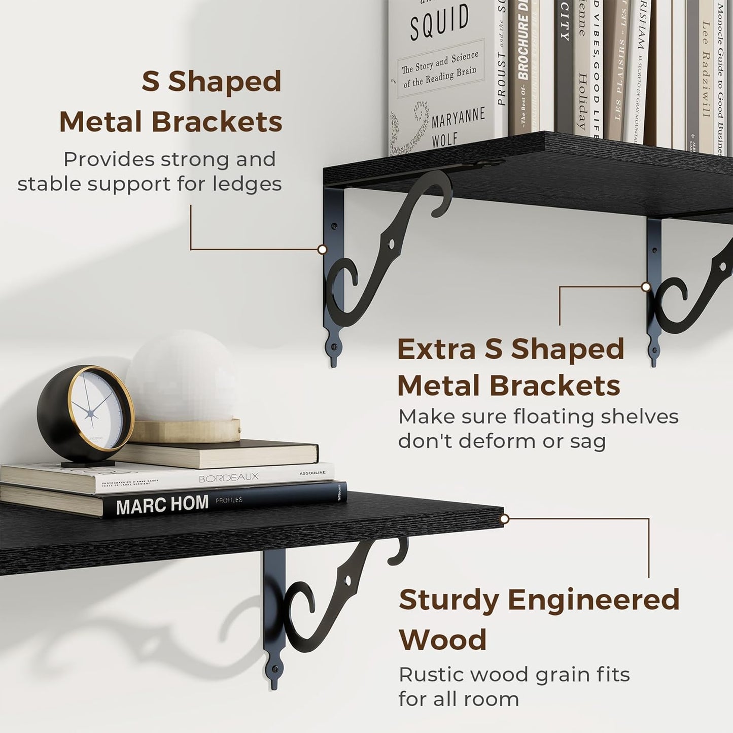 RICHFOCUS 12 Inch Deep Floating Shelves for Wall, 48" W x 12" D Black Wood Wall Shelves Set of 2, Wide Floating Shelves for Living Room, Bedroom, Kitchen, Bathroom and Decor Storage, Black