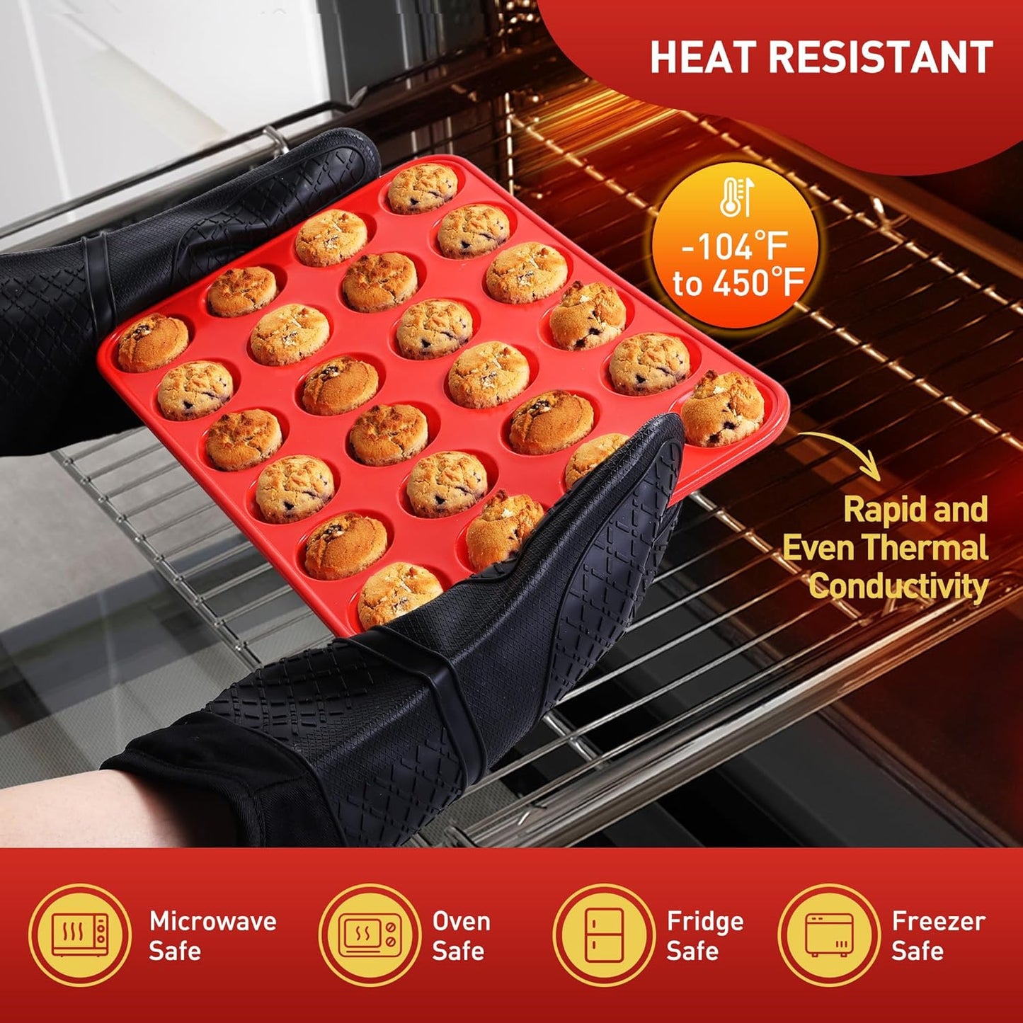 2 Pack 24 Cups Silicone Mini Muffin Pan with Metal Reinforced Frame Silicone Molds Cupcake Cake Baking Cheesecake Pans Cookie Baking Chocoflan Cupcake Mold Mini Bundt Cake Pan Women Gift