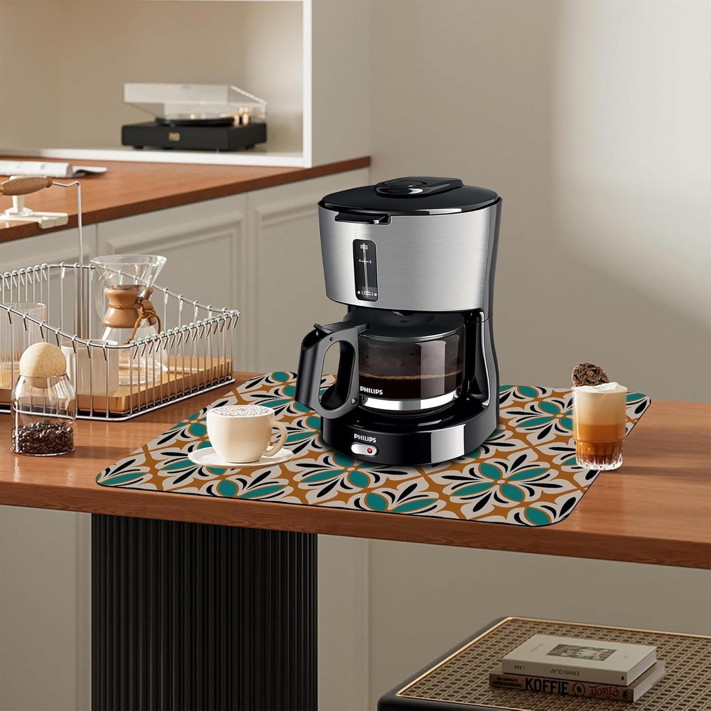 Dish Drying Mat Abstract Floral Kitchen Mat 16"x24" Bsorbent Coffee Maker Mat for Dishes,Utensils Coffee Maker Pots and Pans Easy Clean Dish Slip Resistant Pad